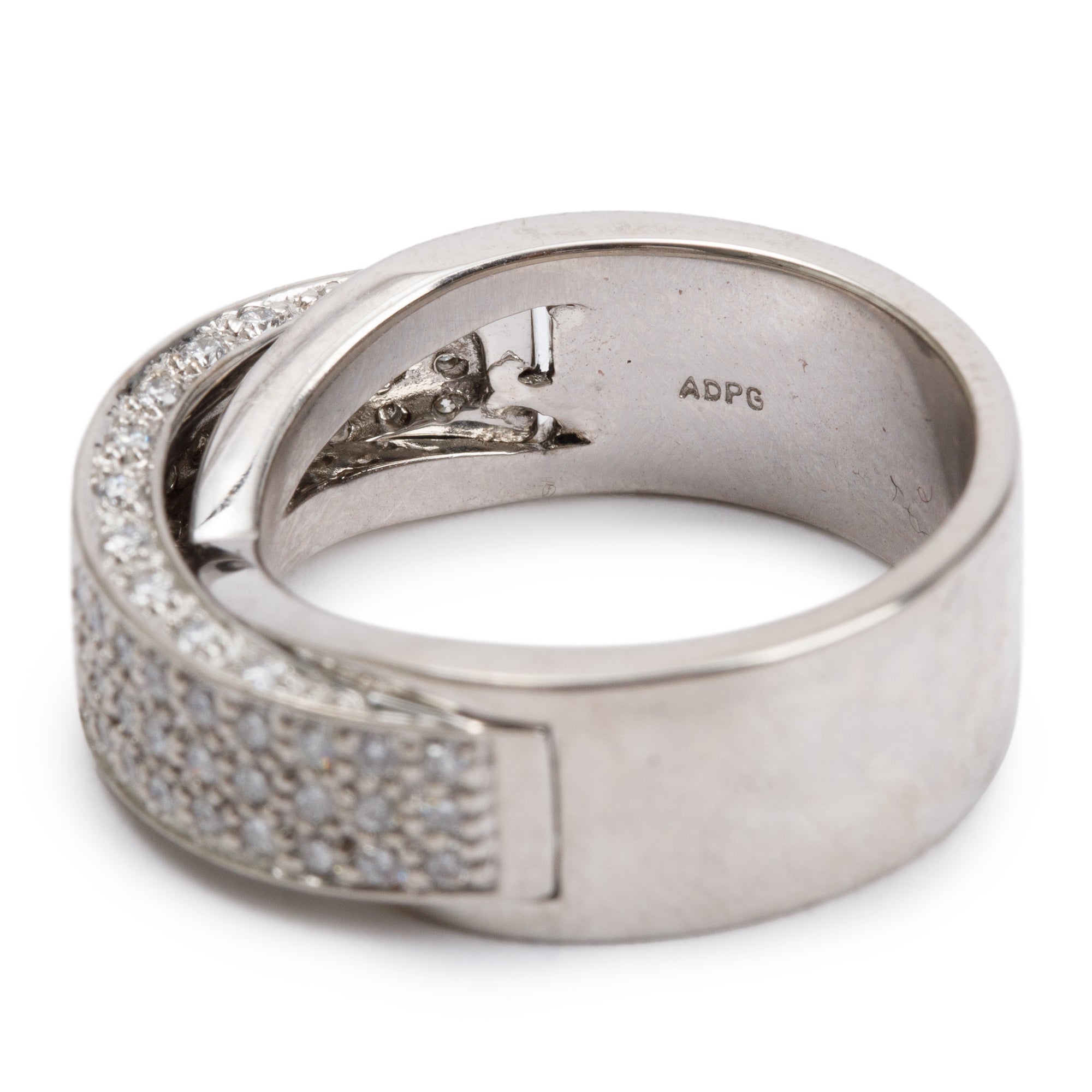 14k White Gold Pave Diamond Band Ring, Size 7.25