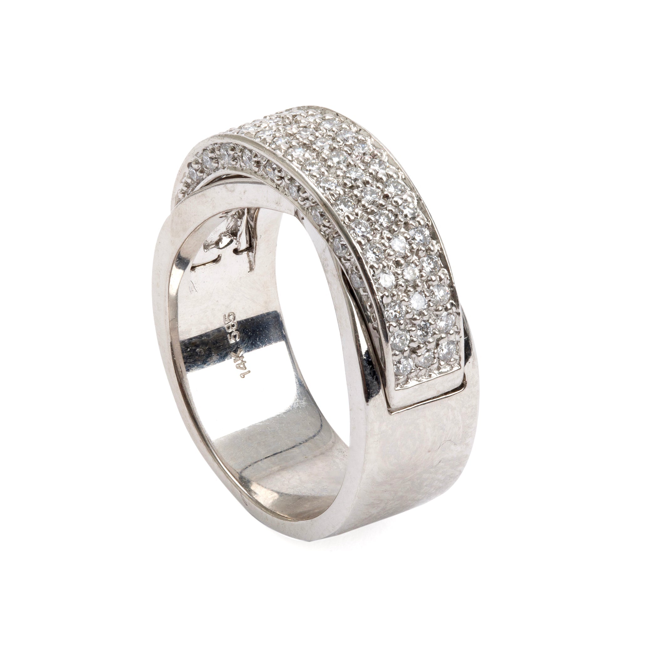 14k White Gold Pave Diamond Band Ring, Size 7.25
