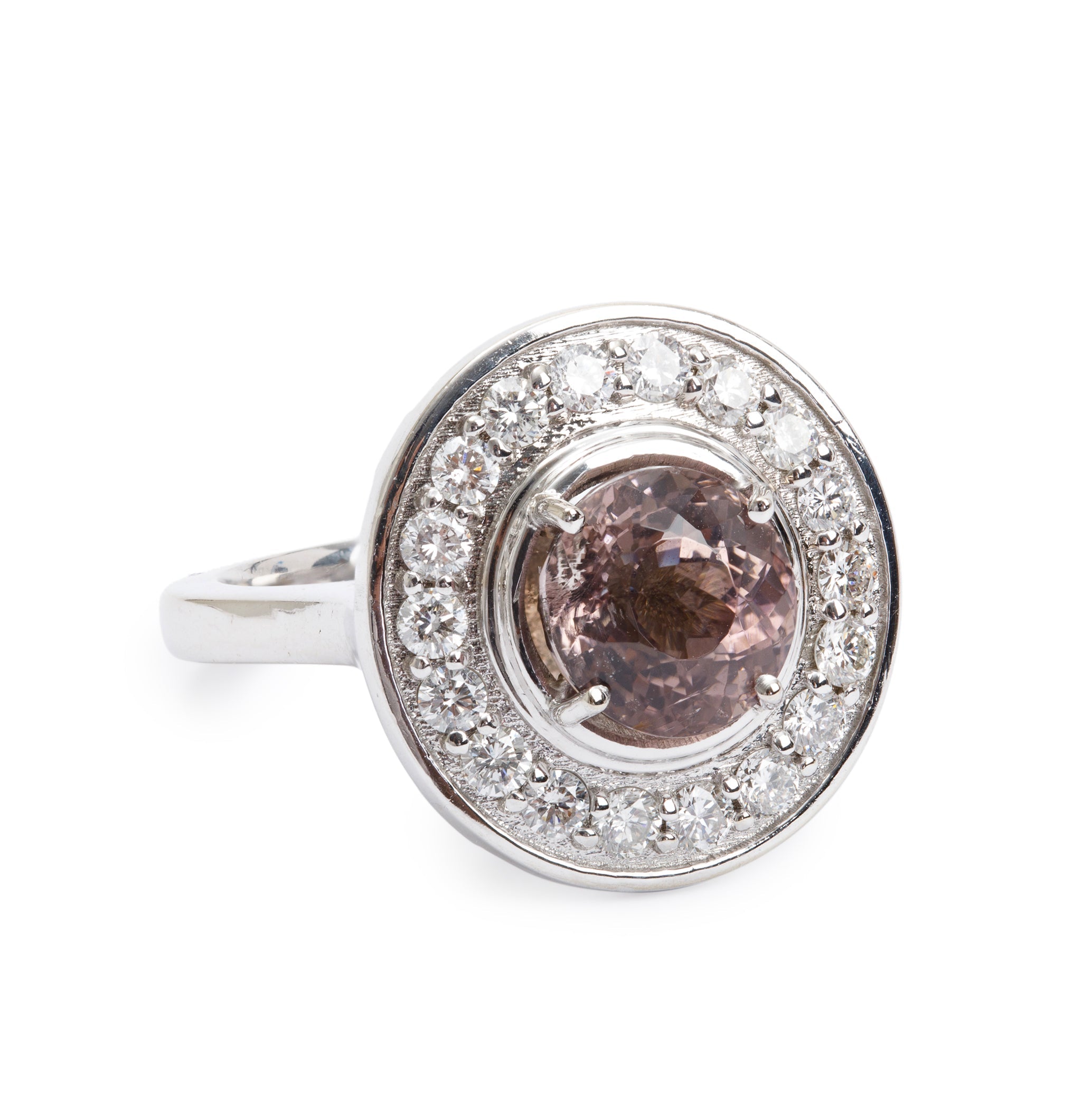 14k White Gold Pink Tourmaline & Diamond Cocktail Ring, Size 7.25