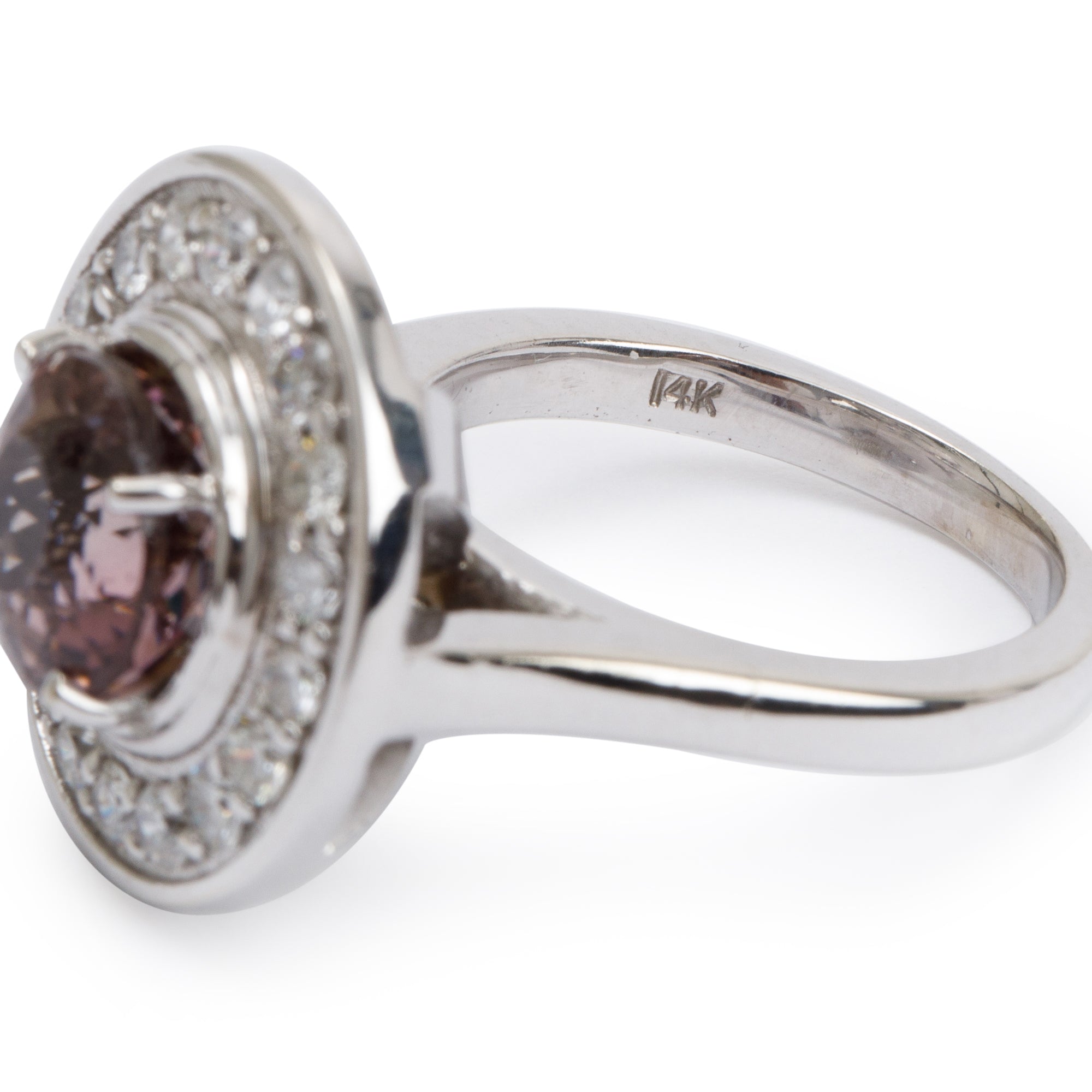 14k White Gold Pink Tourmaline & Diamond Cocktail Ring, Size 7.25