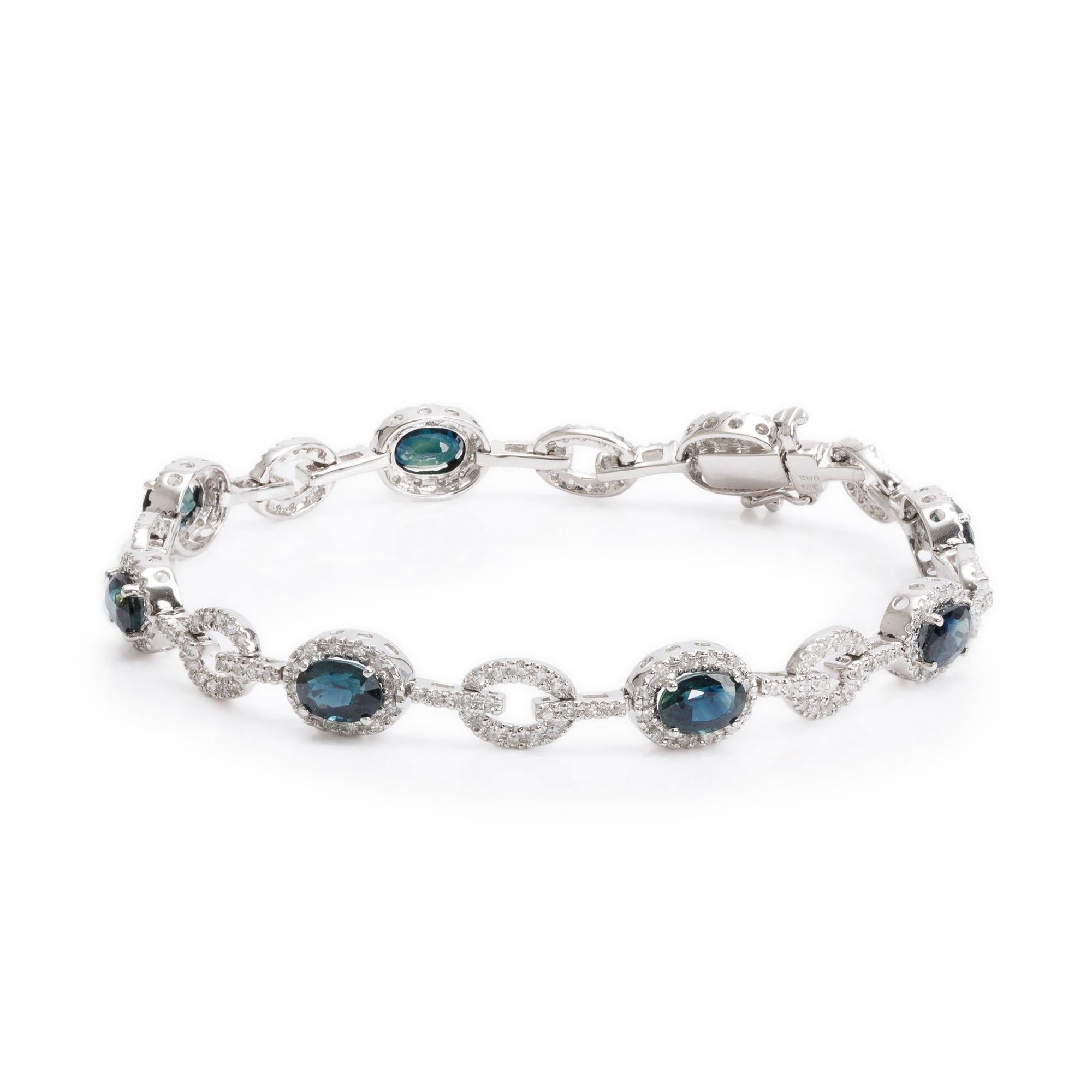 14k White Gold Sapphire & Diamond Bracelet