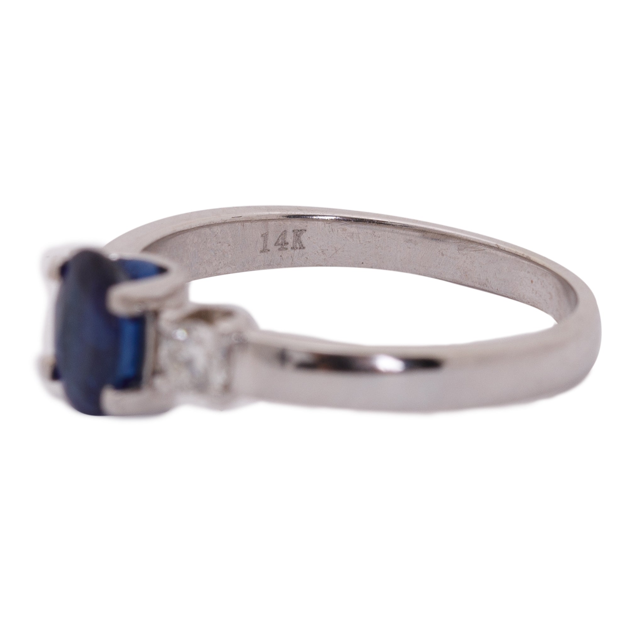 14k White Gold Sapphire & Diamond Three Stone Ring