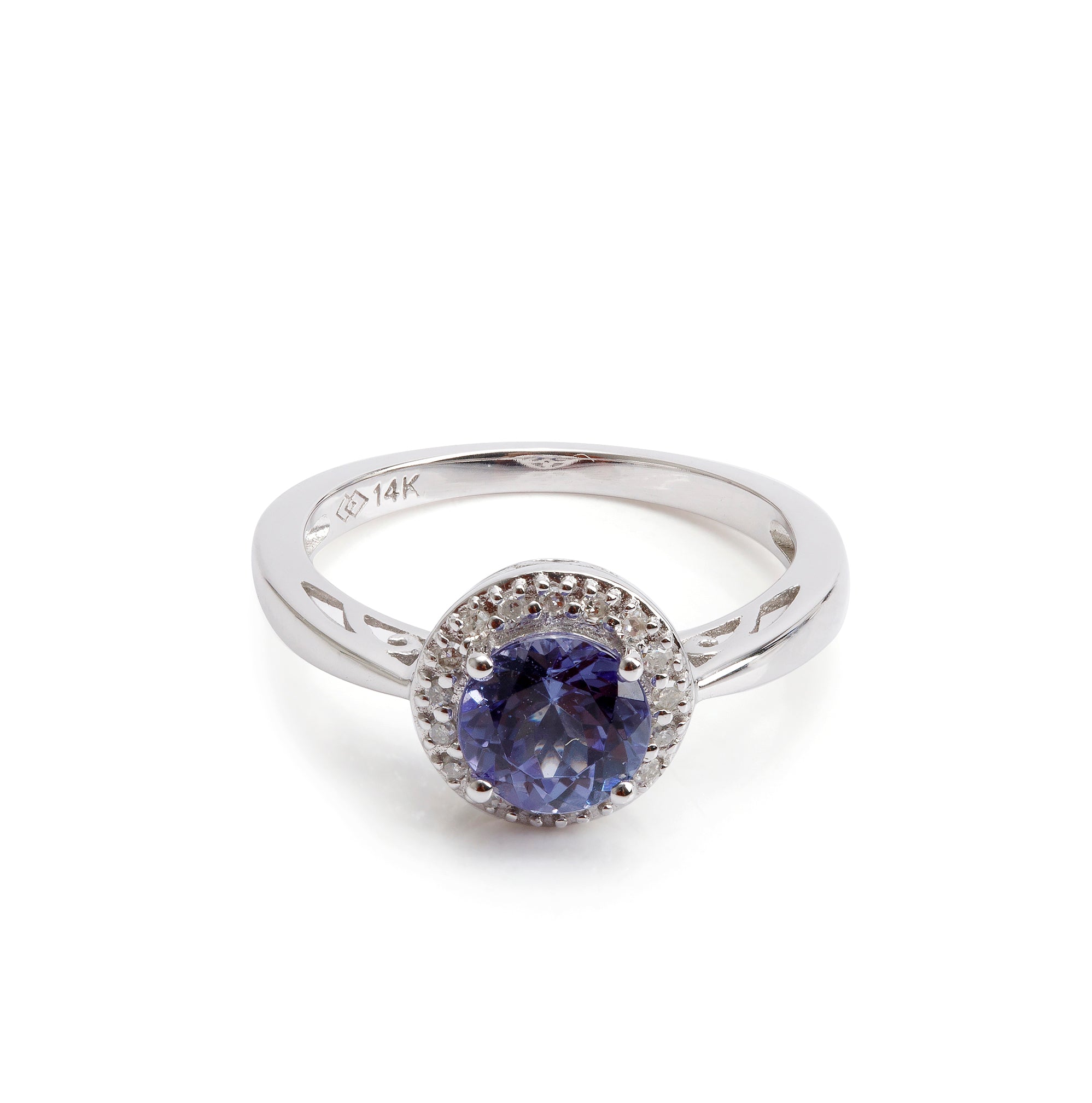 14k White Gold Tanzanite & Diamond Cocktail Ring, Size 5