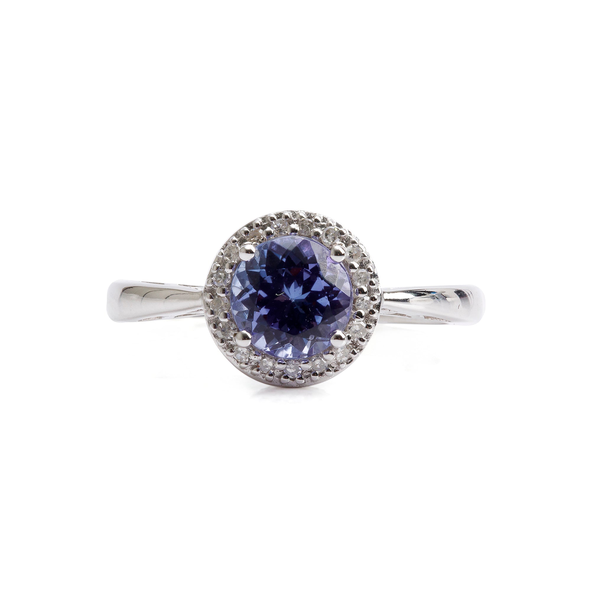14k White Gold Tanzanite & Diamond Cocktail Ring, Size 5