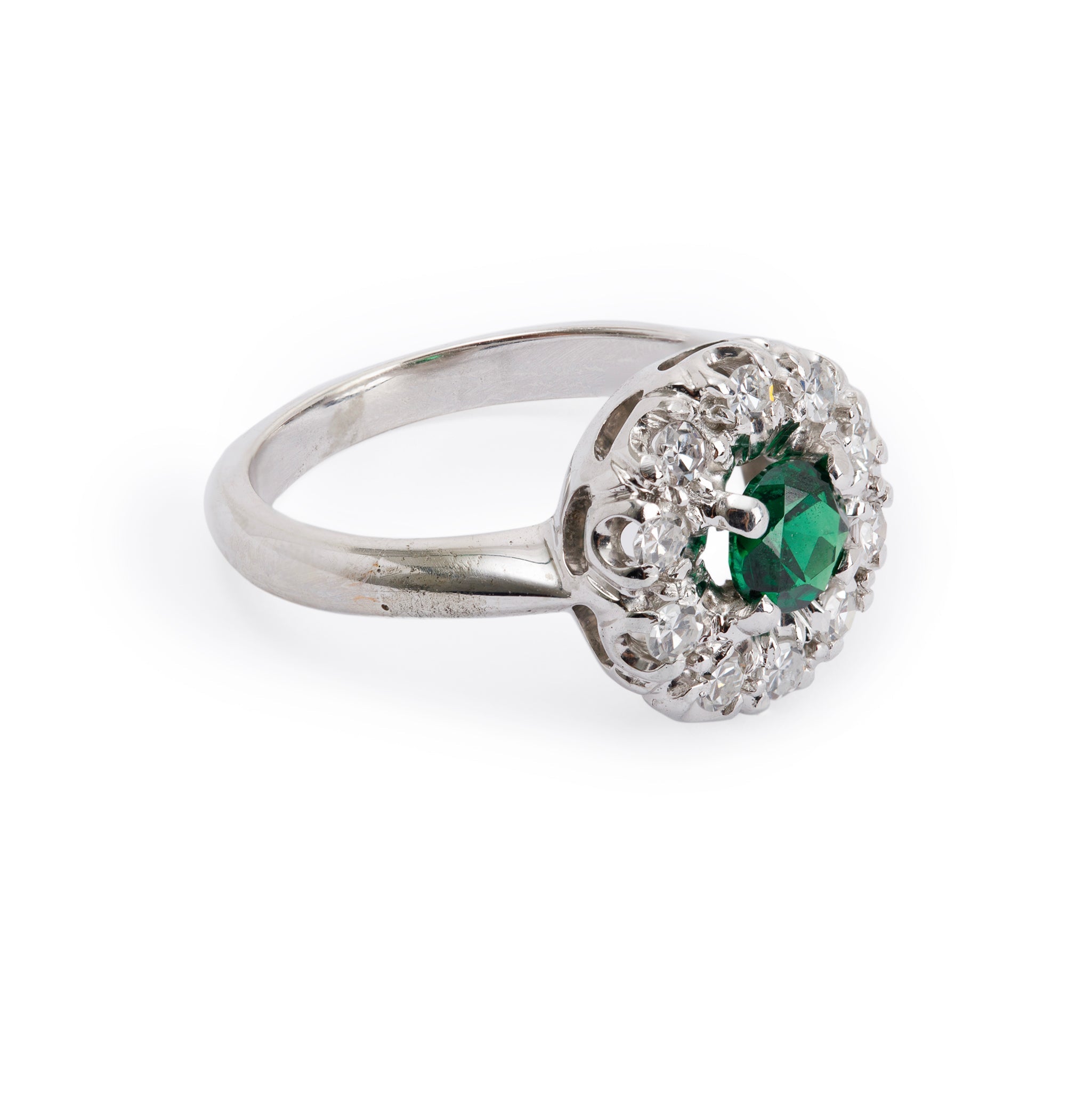 14k White Gold Tsavorite Garnet and Diamond Cluster Ring