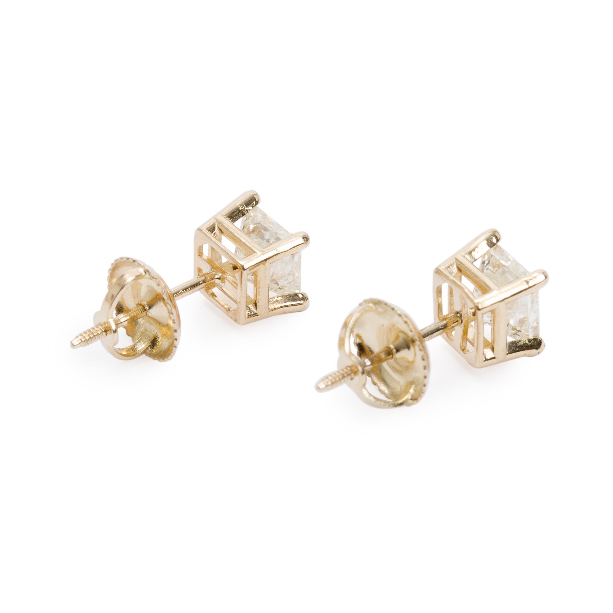 14k Yellow Gold 1.01 tcw. Princess Cut Diamond Stud Earrings