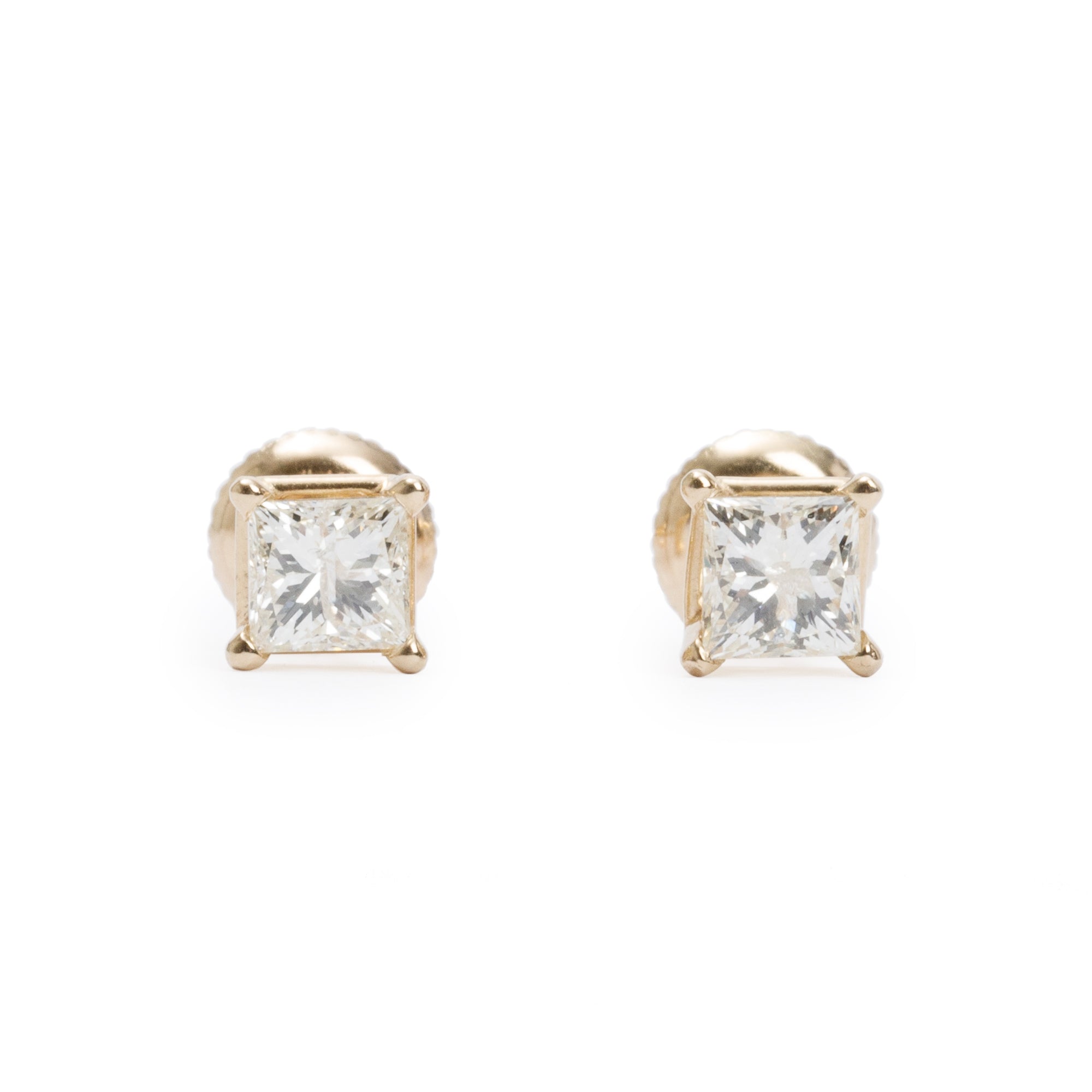 14k Yellow Gold 1.01 tcw. Princess Cut Diamond Stud Earrings