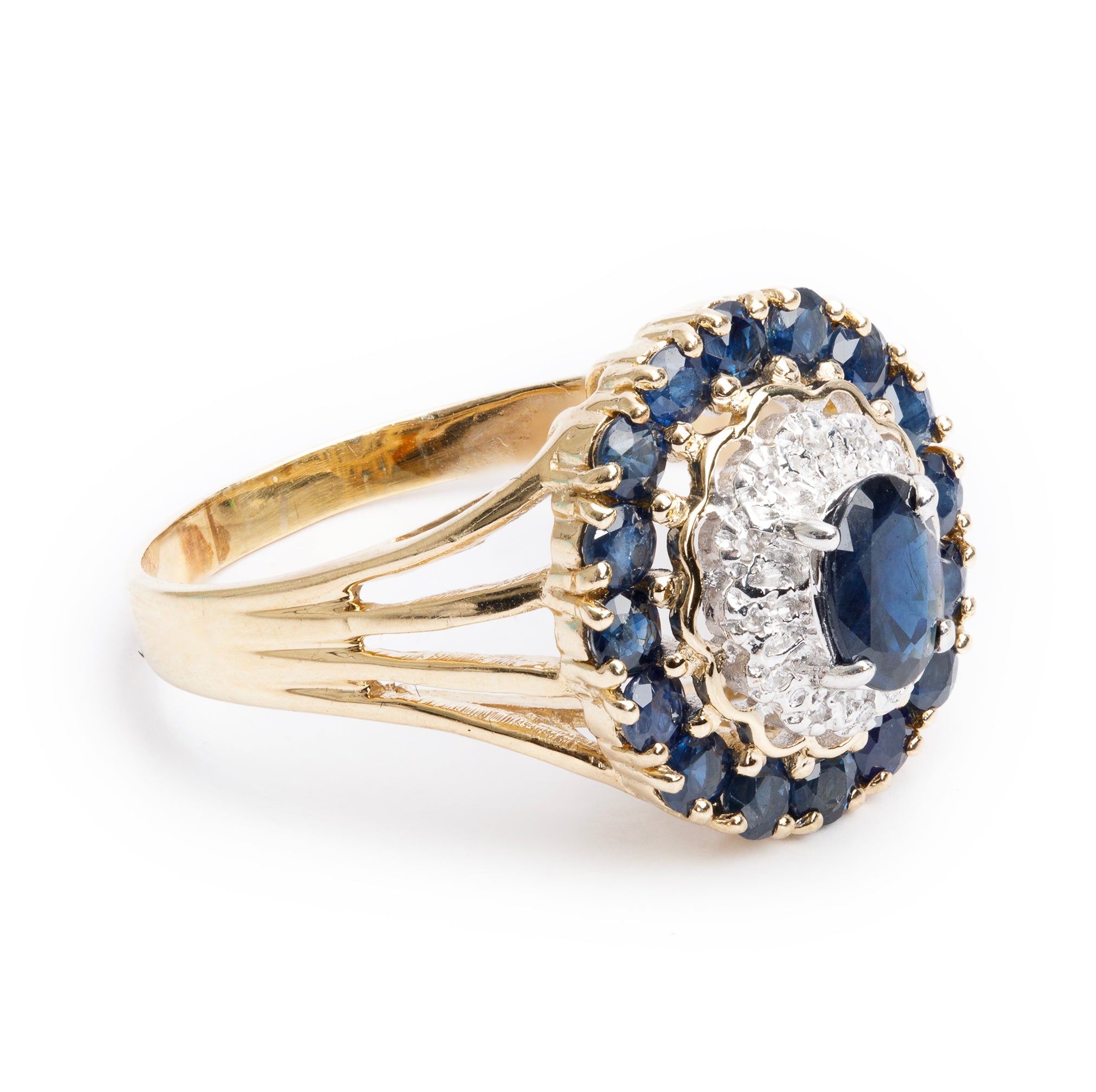 14k Yellow Gold Blue Sapphire & Diamond Ring, Size 11.75