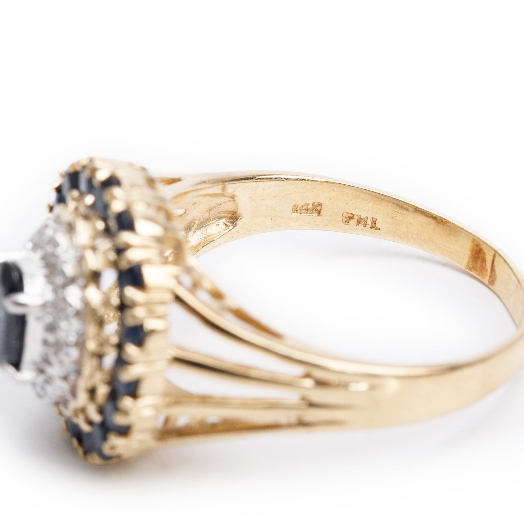 14k Yellow Gold Blue Sapphire & Diamond Ring, Size 11.75