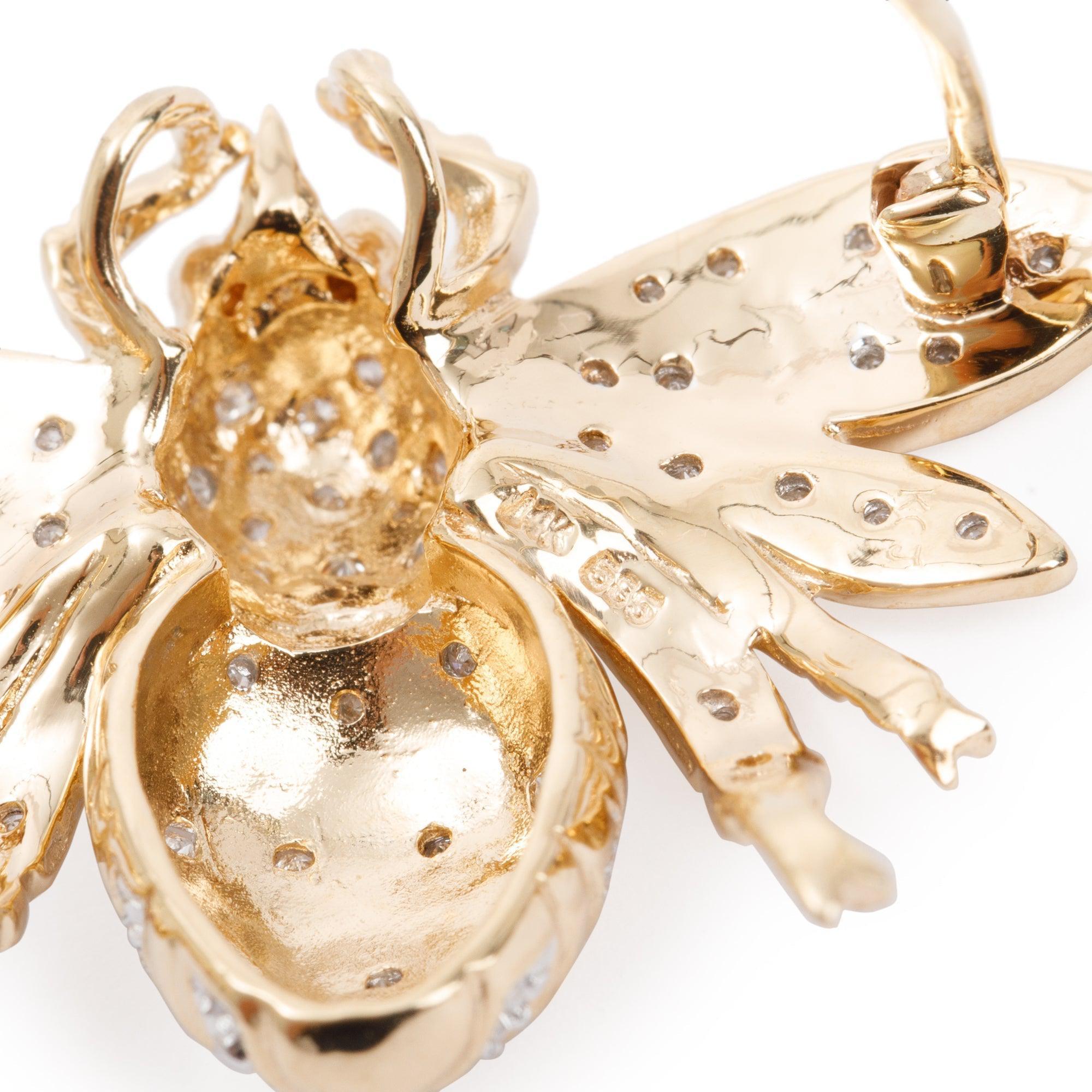 14k Yellow Gold Diamond Bee Brooch