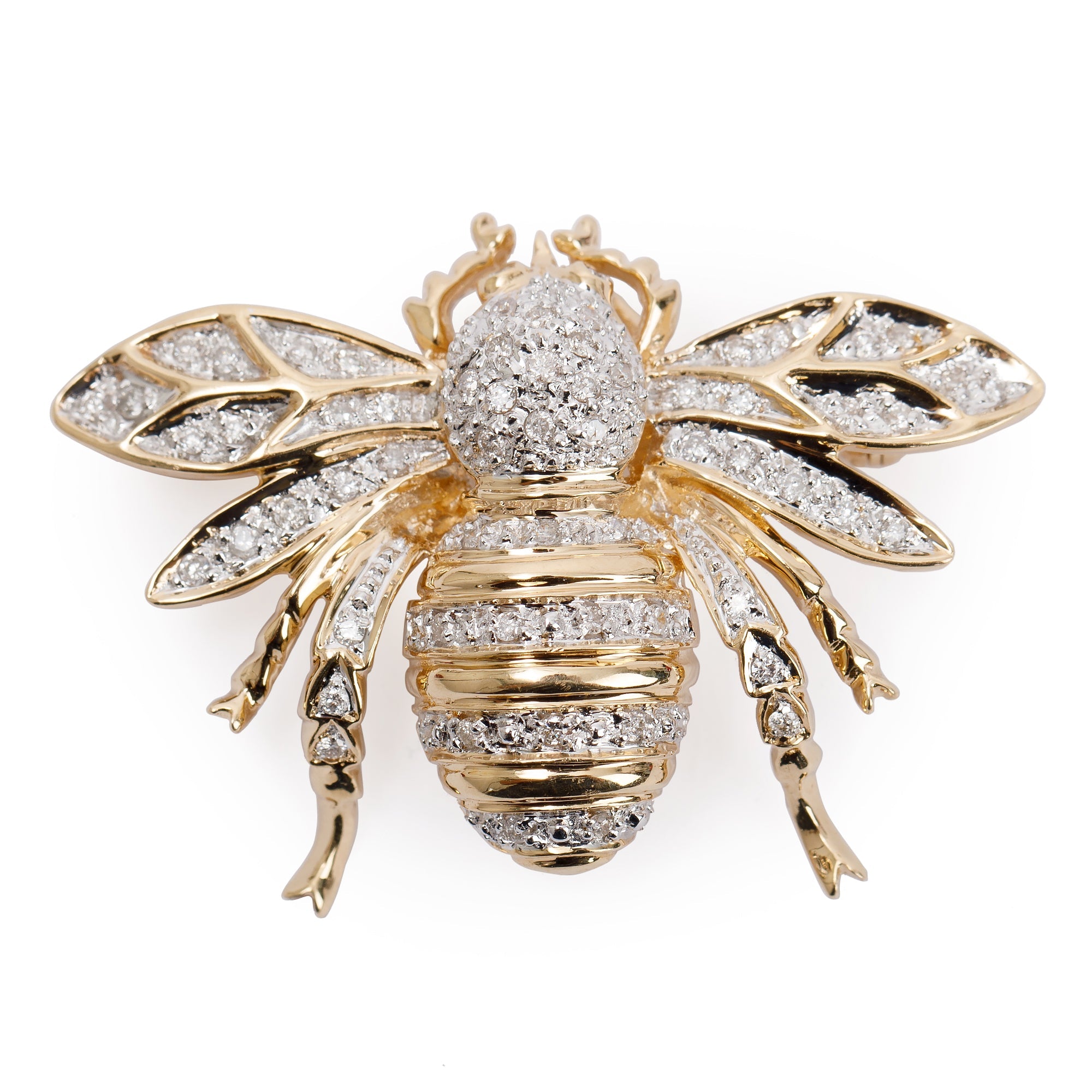 14k Yellow Gold Diamond Bee Brooch