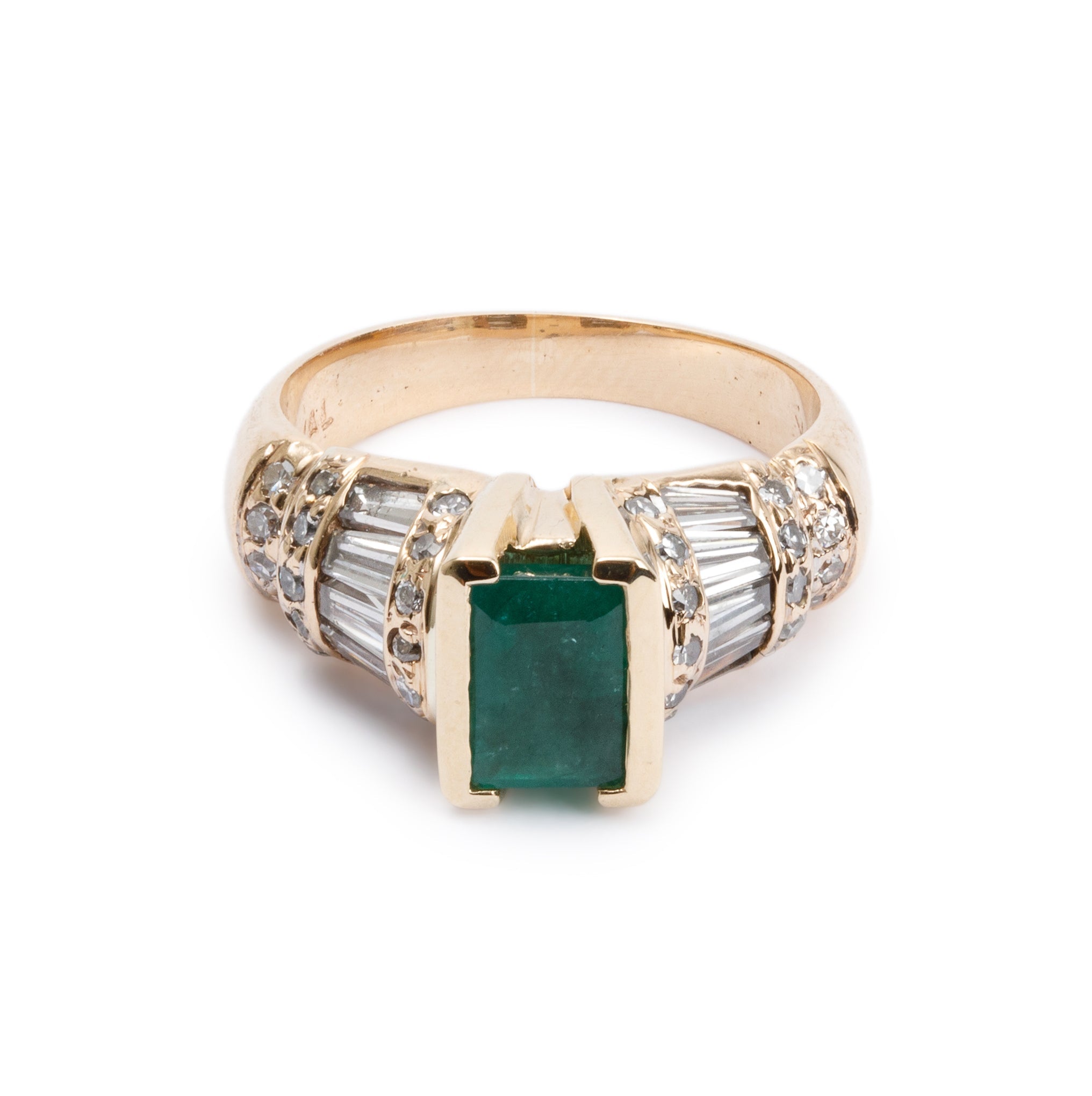 14k Yellow Gold Emerald & Diamond Cocktail Ring, Size 5.25