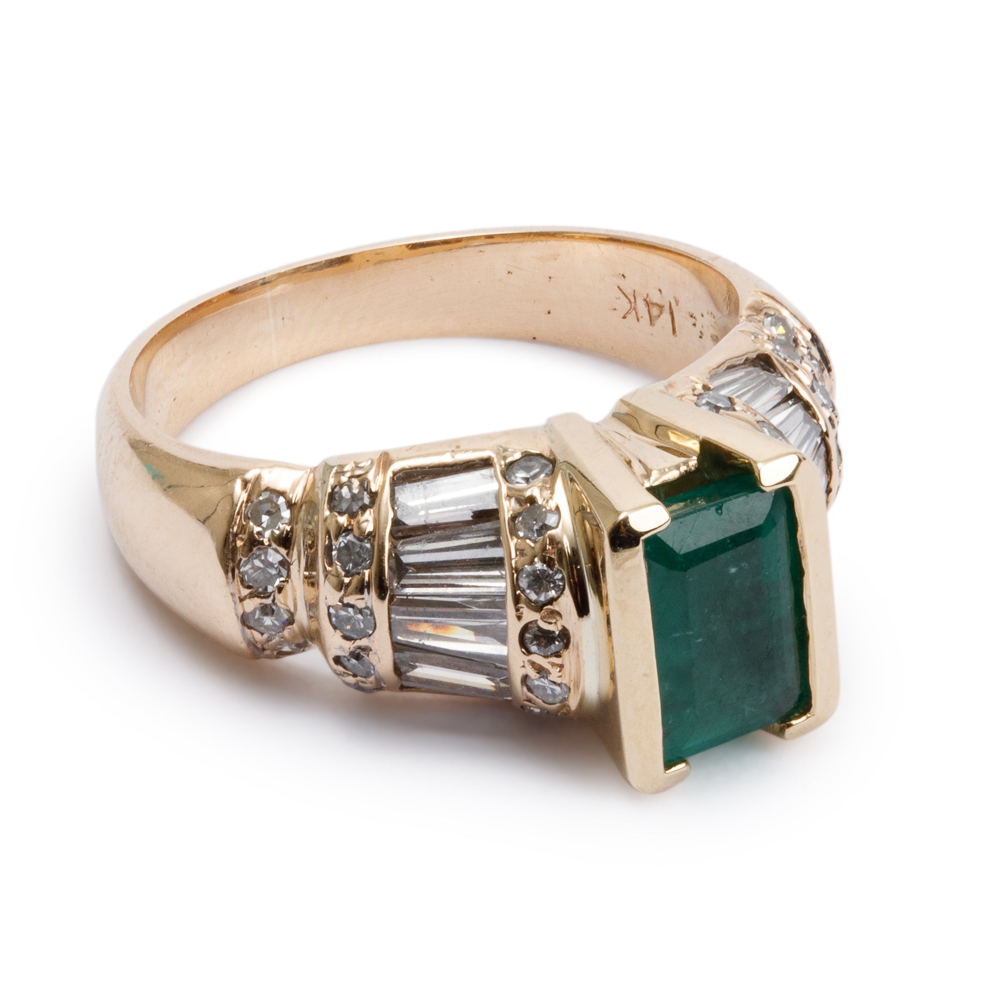 14k Yellow Gold Emerald & Diamond Cocktail Ring, Size 5.25