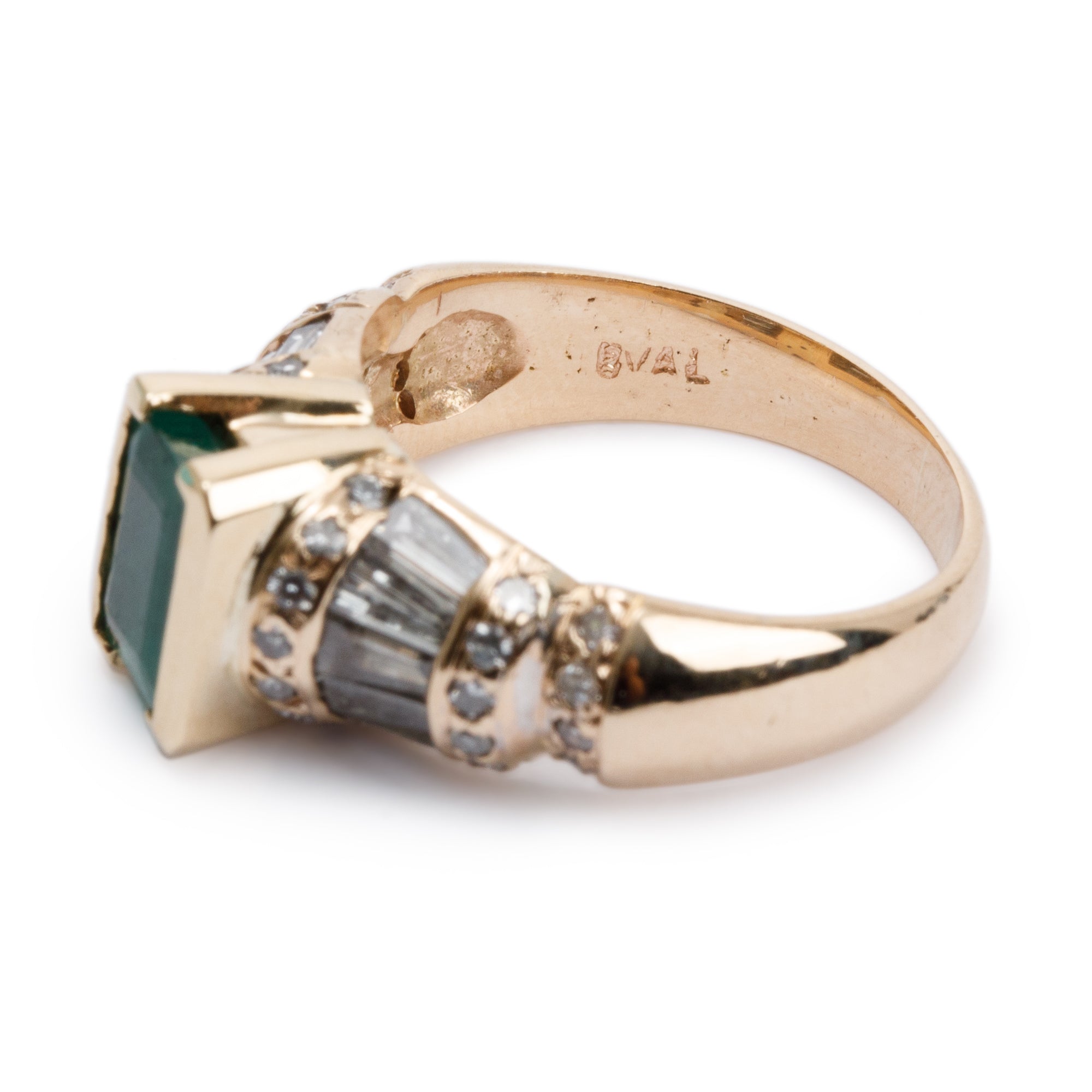 14k Yellow Gold Emerald & Diamond Cocktail Ring, Size 5.25