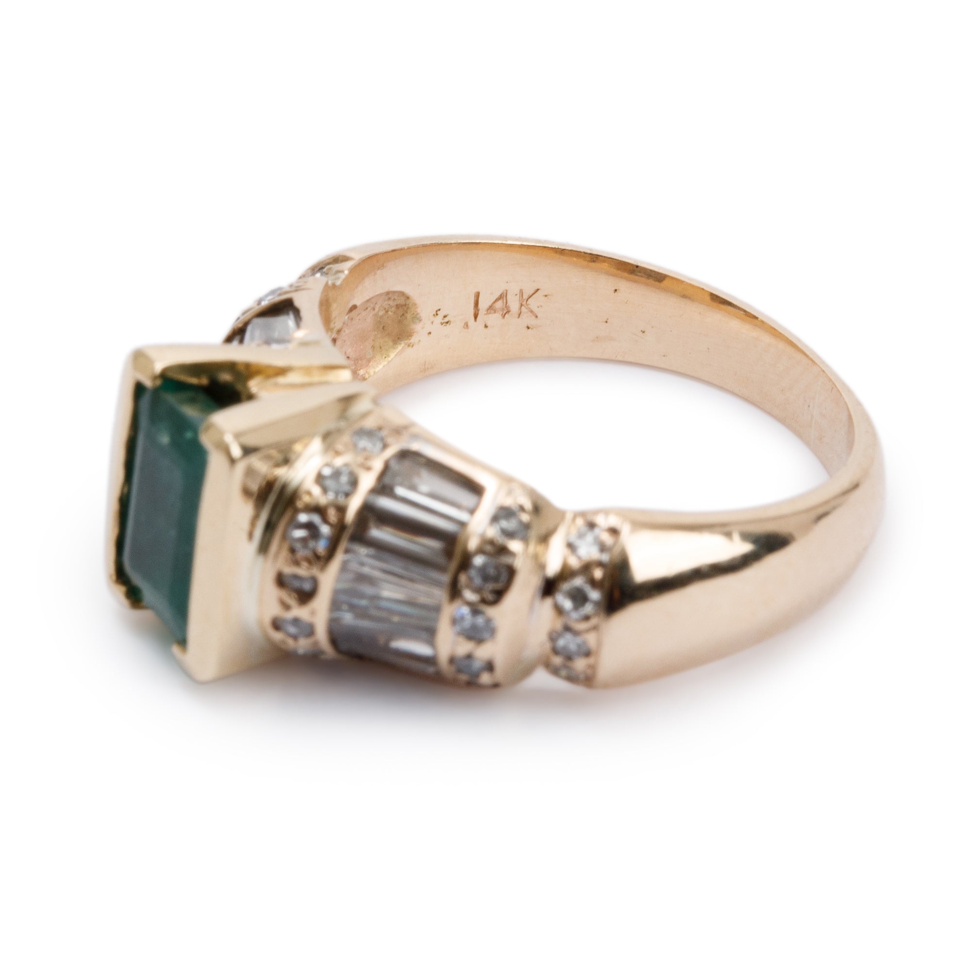 14k Yellow Gold Emerald & Diamond Cocktail Ring, Size 5.25