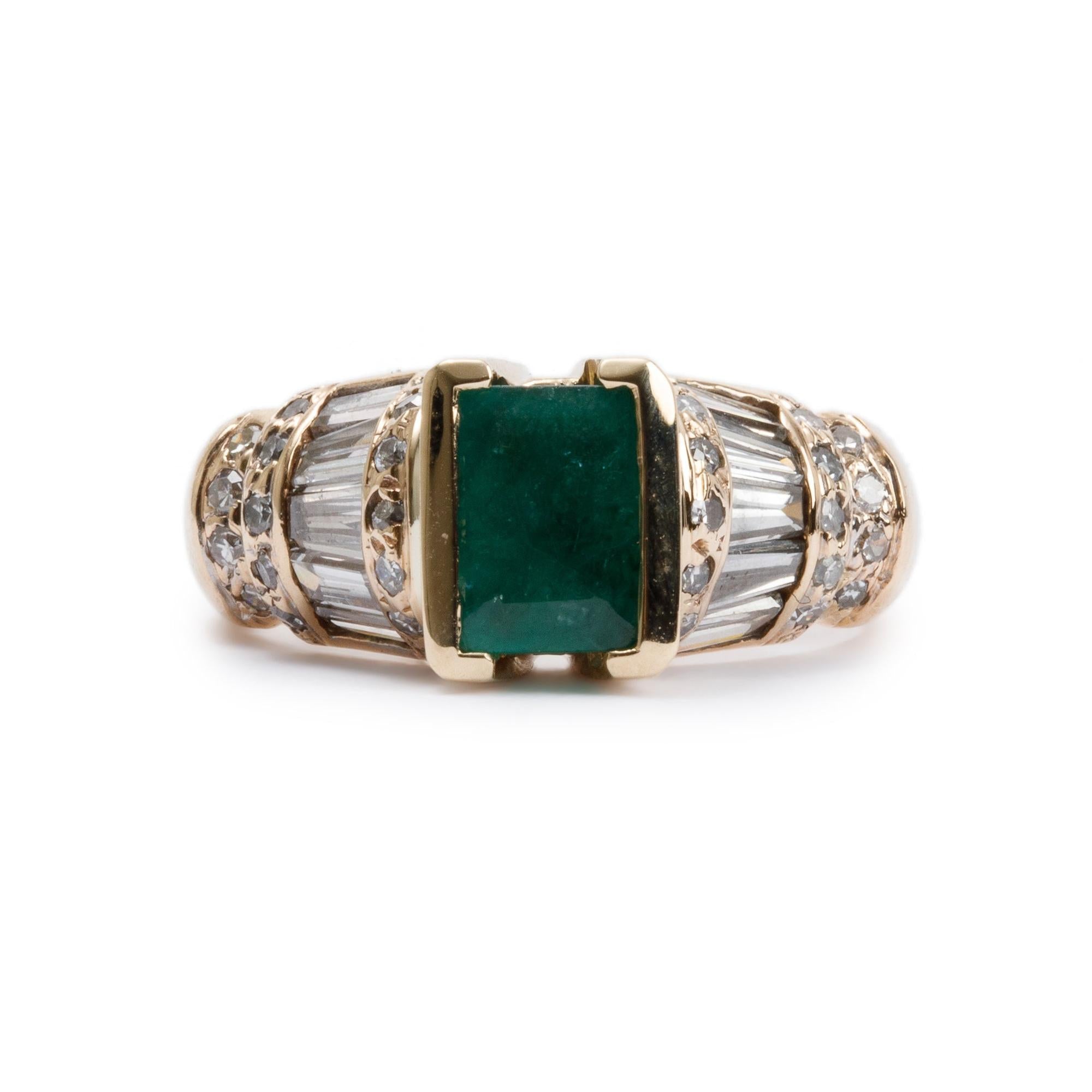 14k Yellow Gold Emerald & Diamond Cocktail Ring, Size 5.25