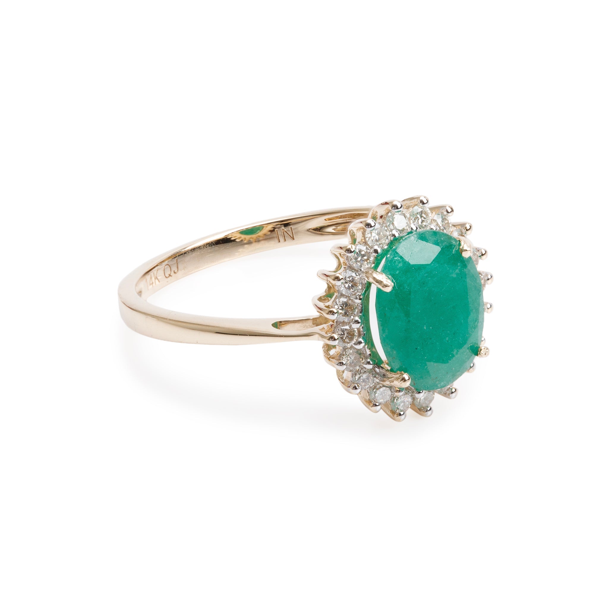 14k Yellow Gold Emerald & Diamond Cocktail Ring, Size 7
