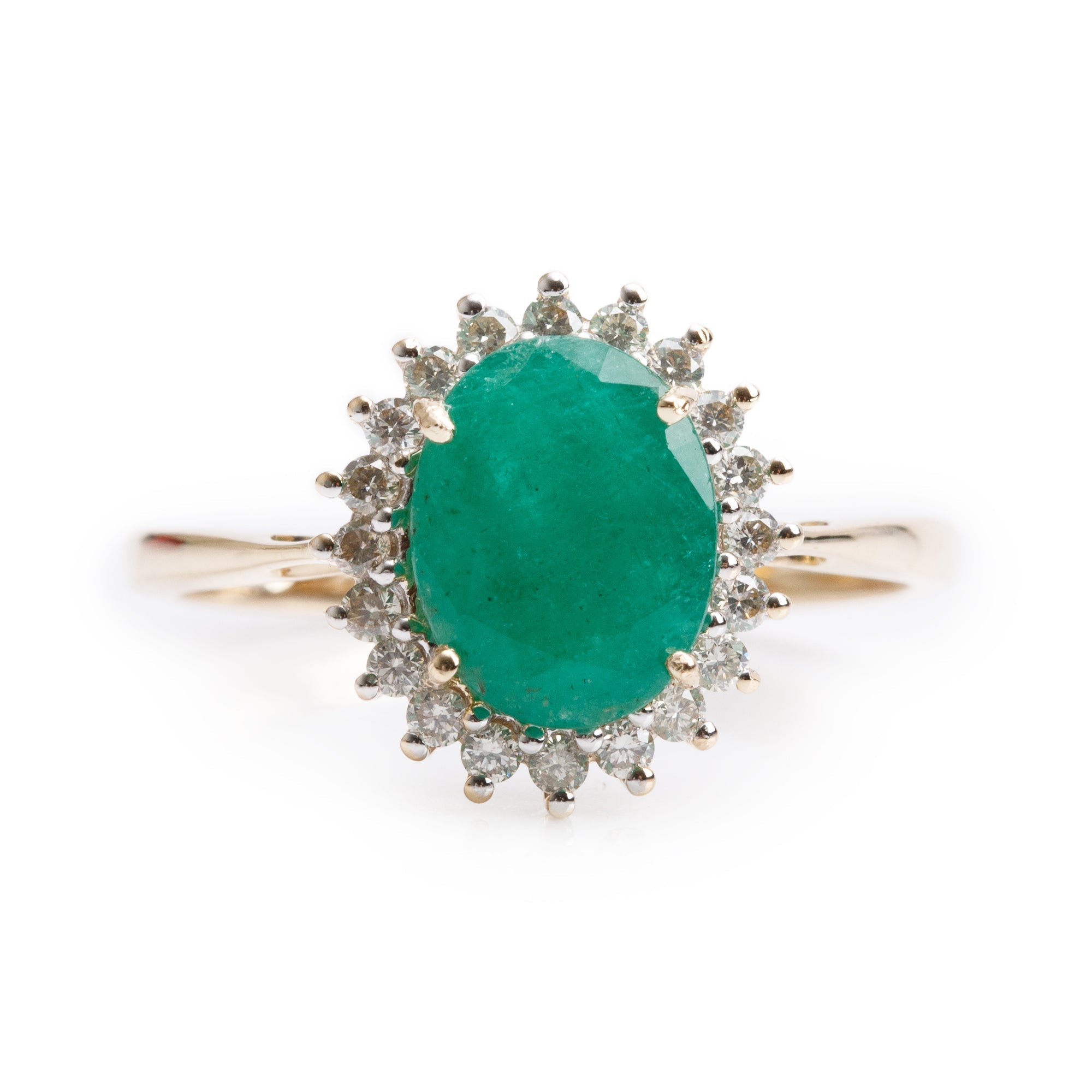 14k Yellow Gold Emerald & Diamond Cocktail Ring, Size 7