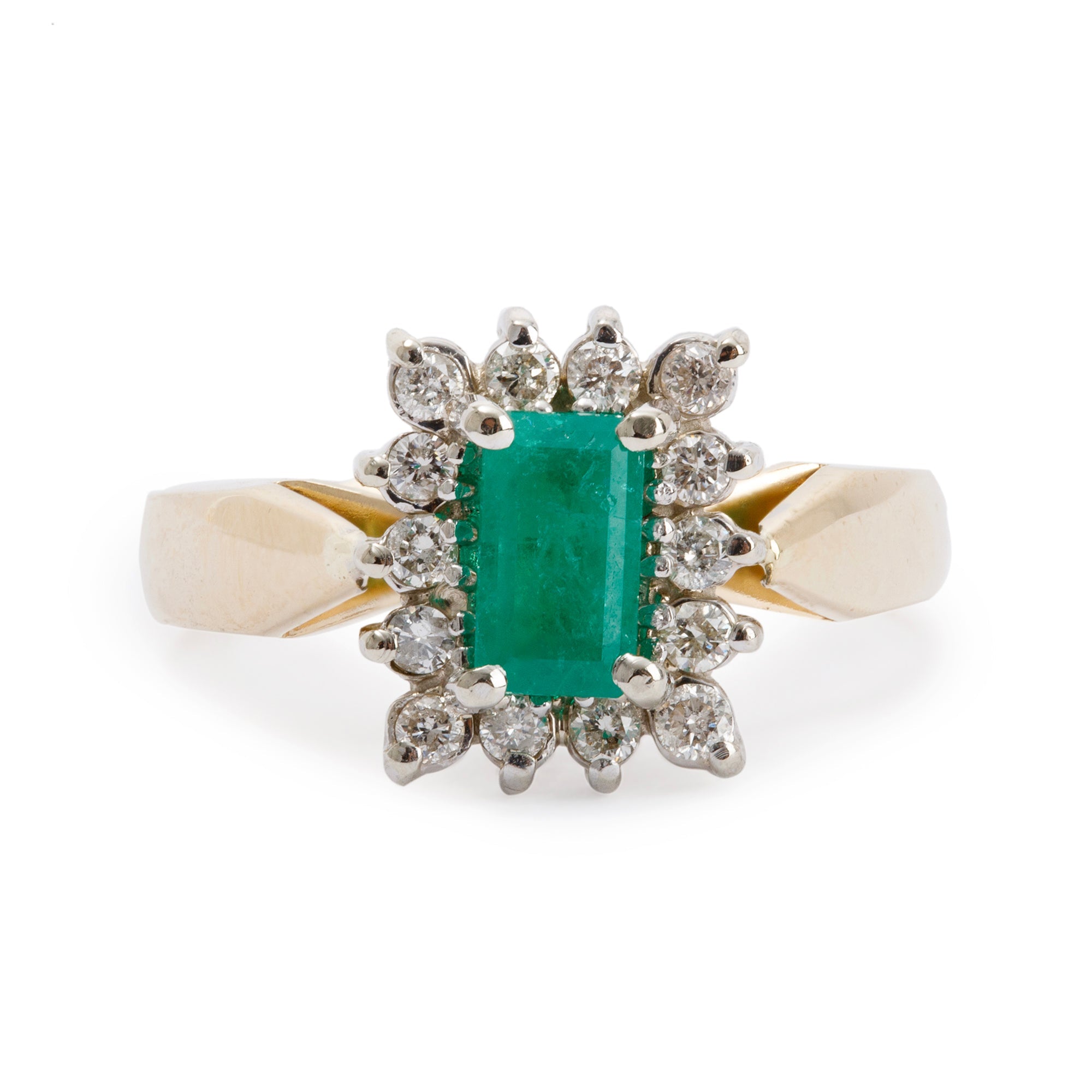 14k Yellow Gold Emerald & Diamond Cocktail Ring