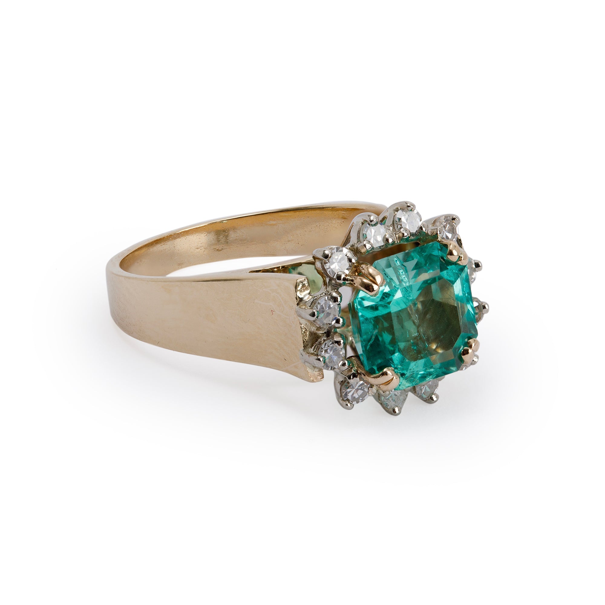 14k Yellow Gold Emerald and Diamond Cocktail Ring