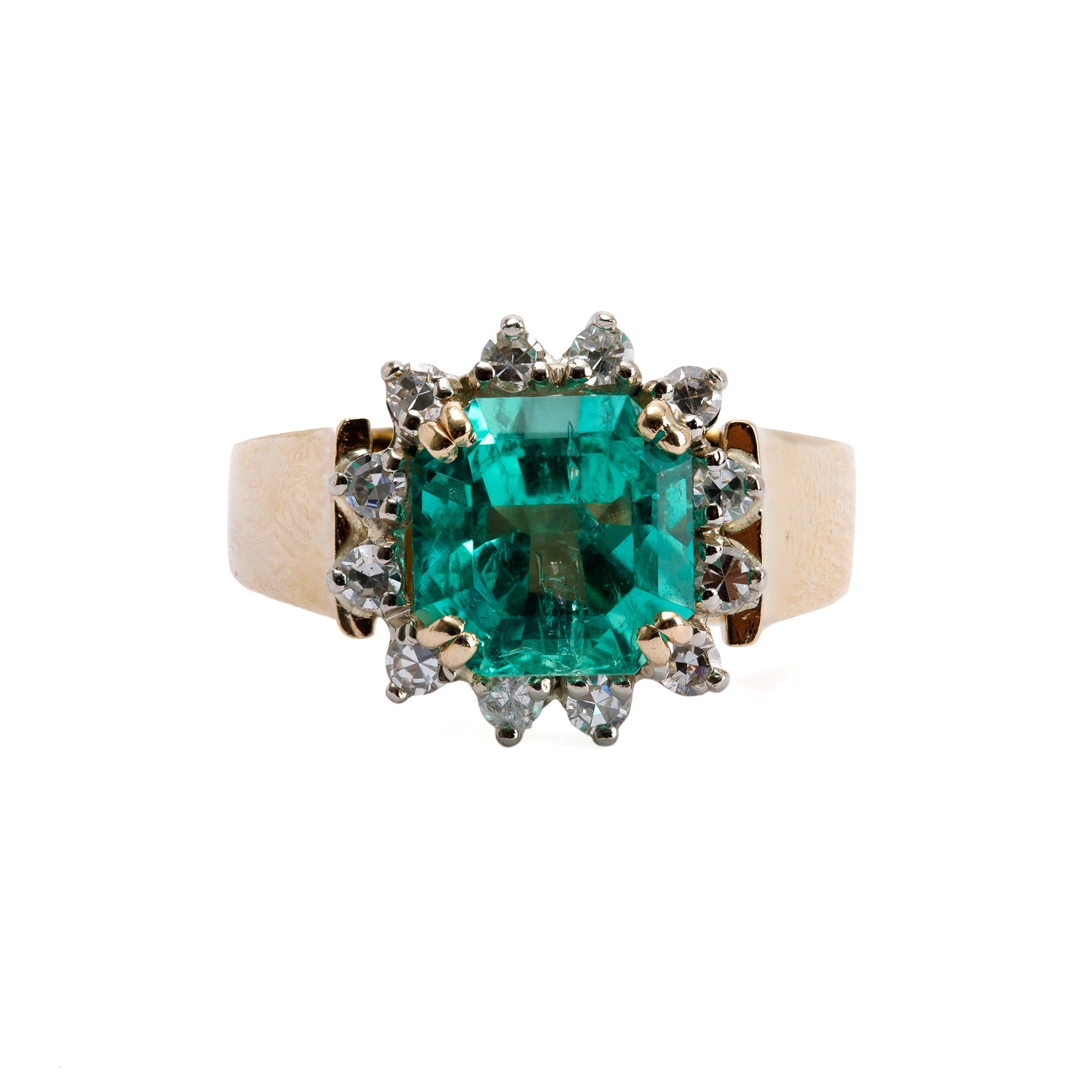 14k Yellow Gold Emerald and Diamond Cocktail Ring