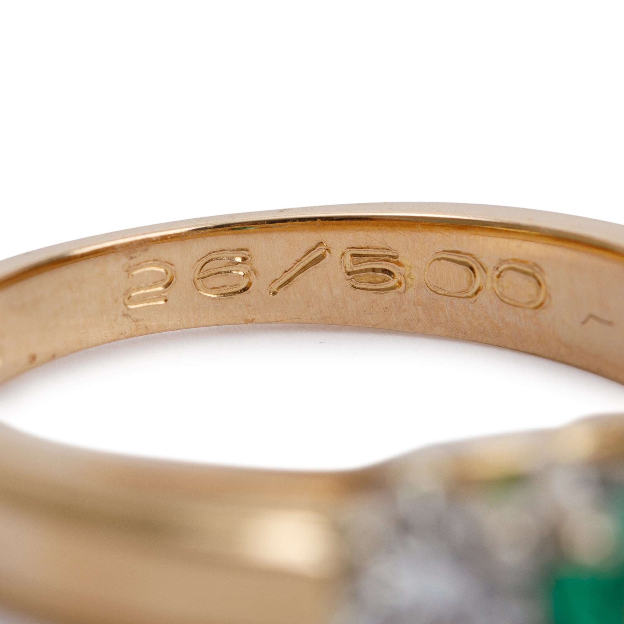 14k Yellow Gold Emerald and Diamond Three Stone Ring