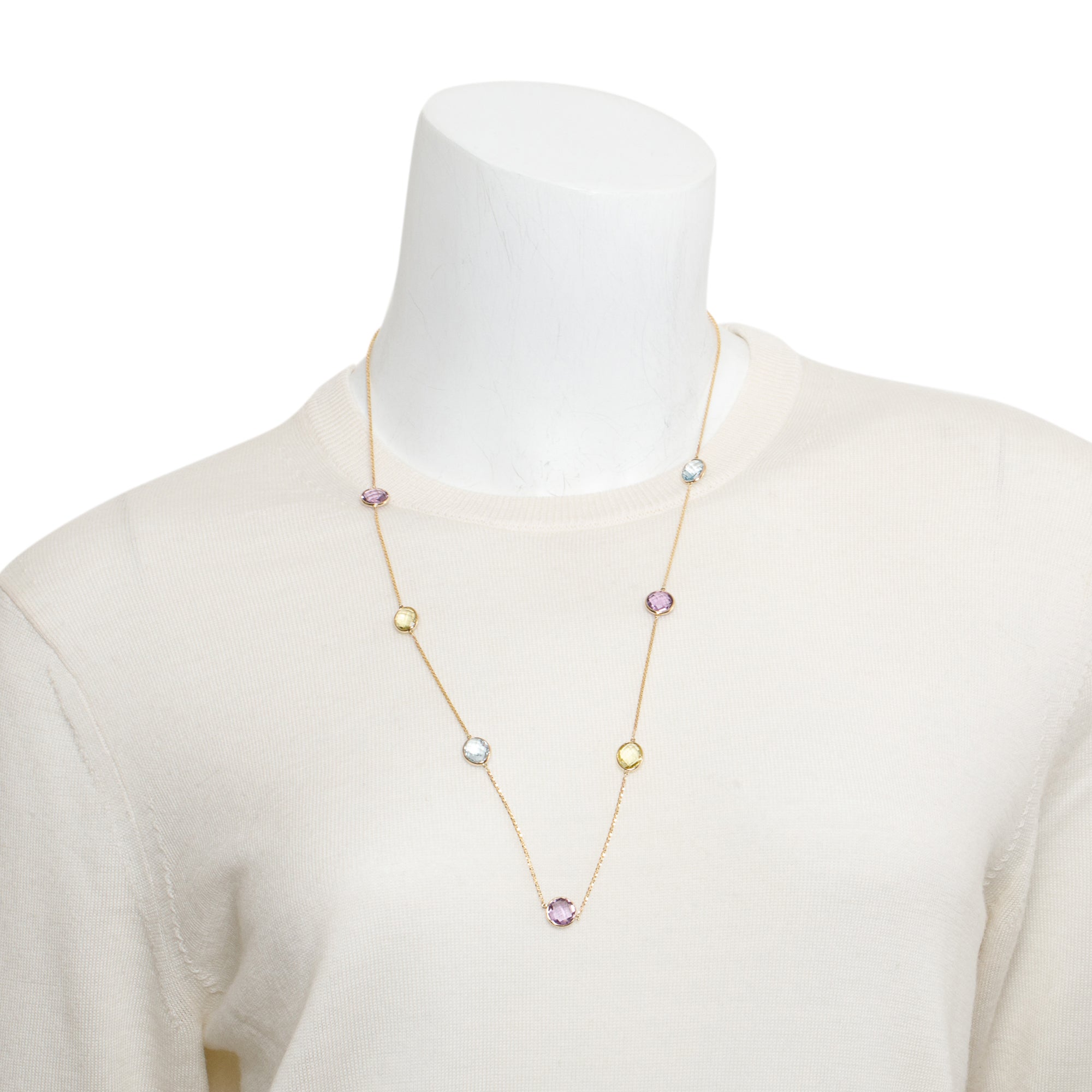 14k Yellow Gold Multicolored Stone Necklace