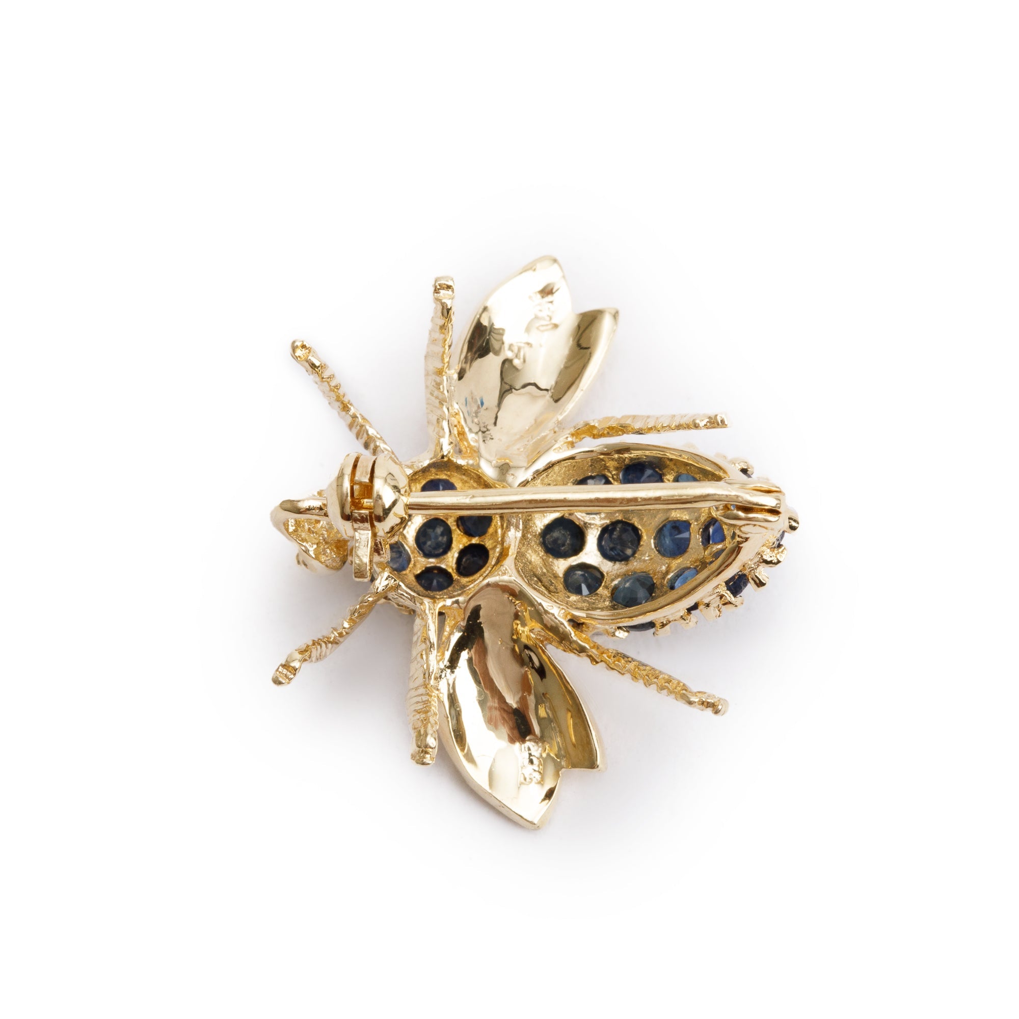 14k Yellow Gold Pave Sapphire Bee Brooch
