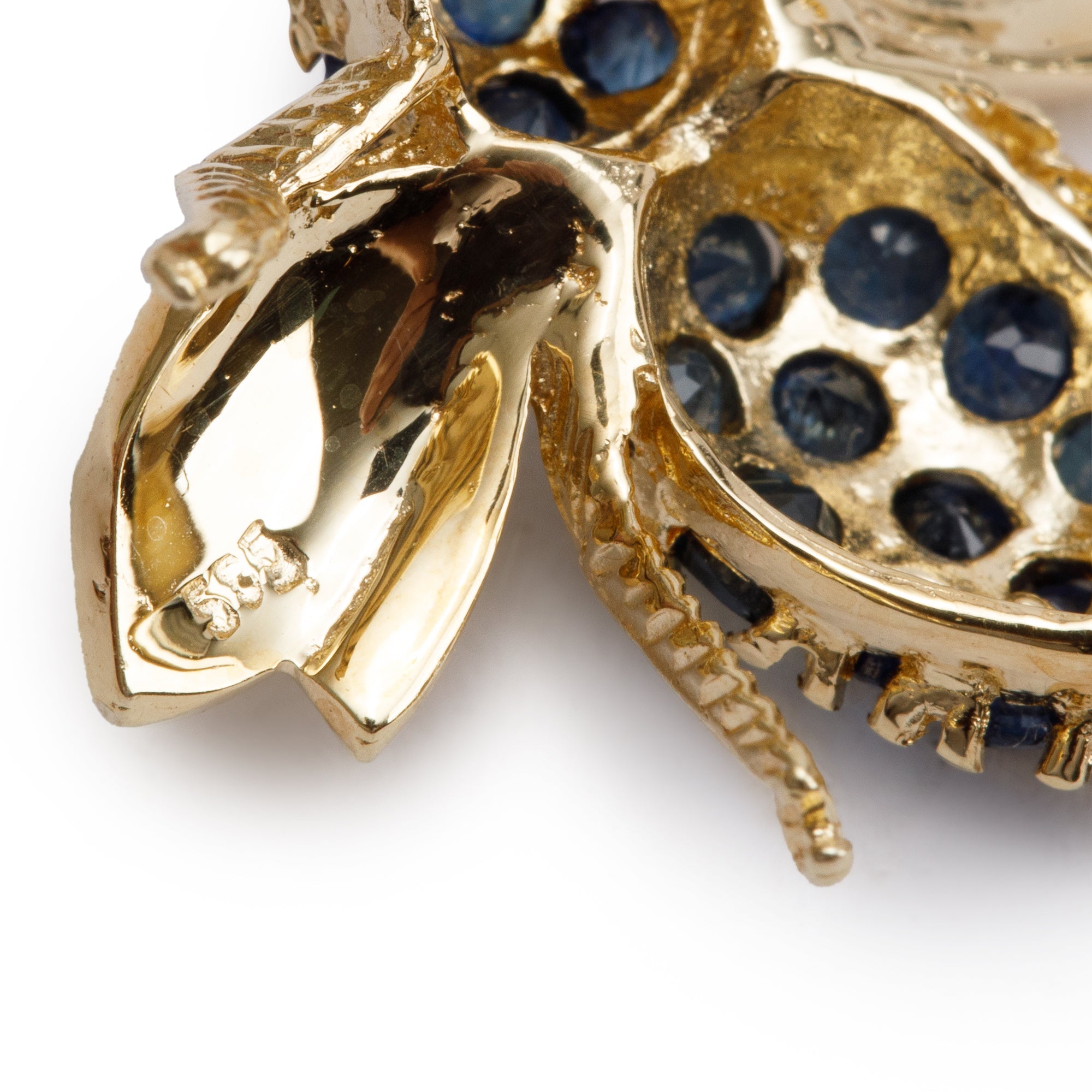 14k Yellow Gold Pave Sapphire Bee Brooch
