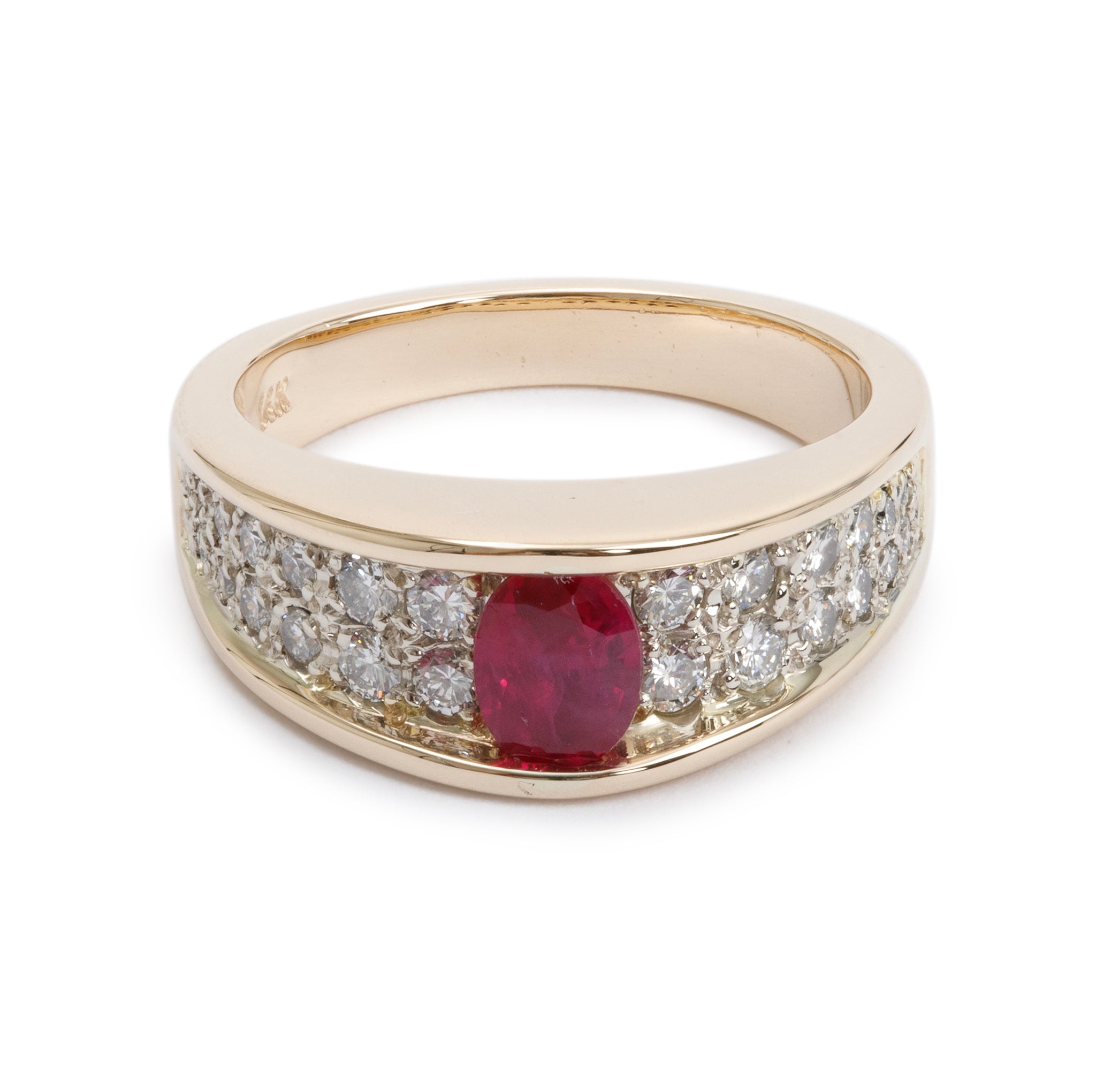 14k Yellow Gold Ruby and Diamond Cocktail Ring, Size 7.5