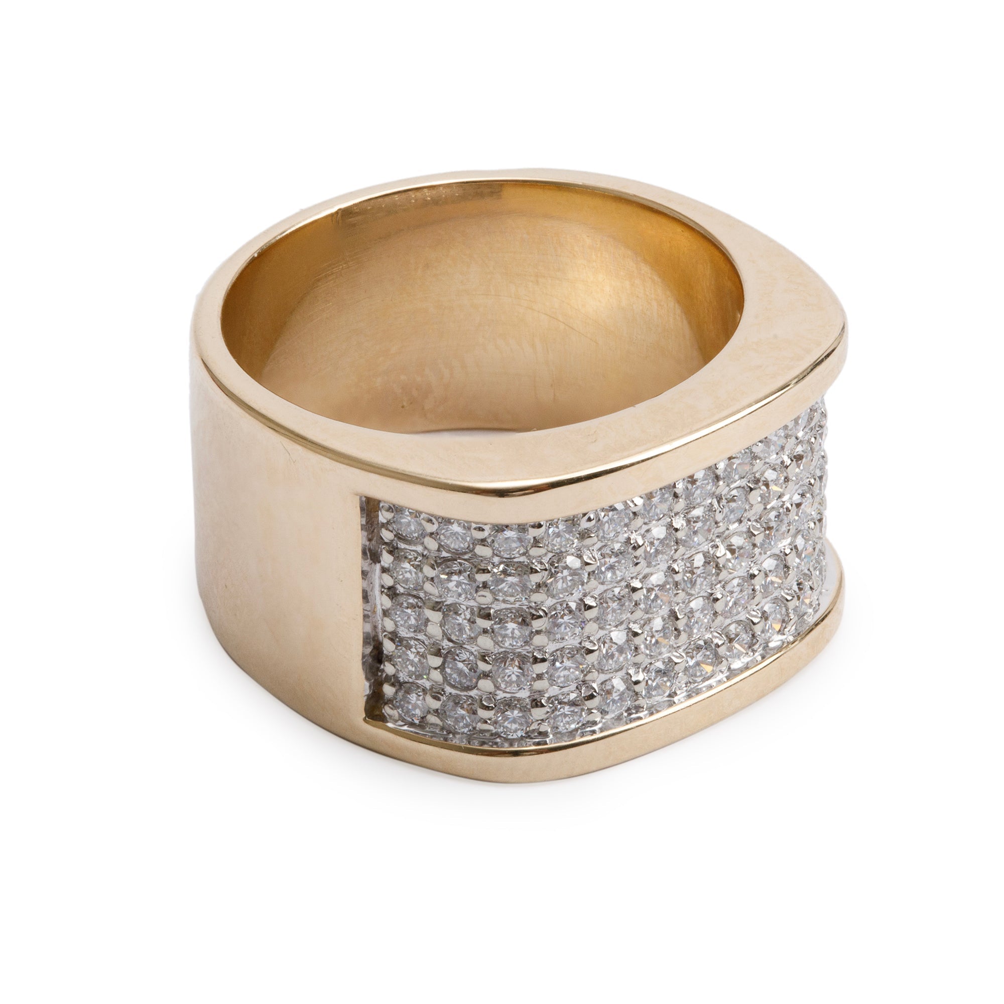 14k Yellow & White Gold 5 Row Pave Diamond Ring, Size 6.5