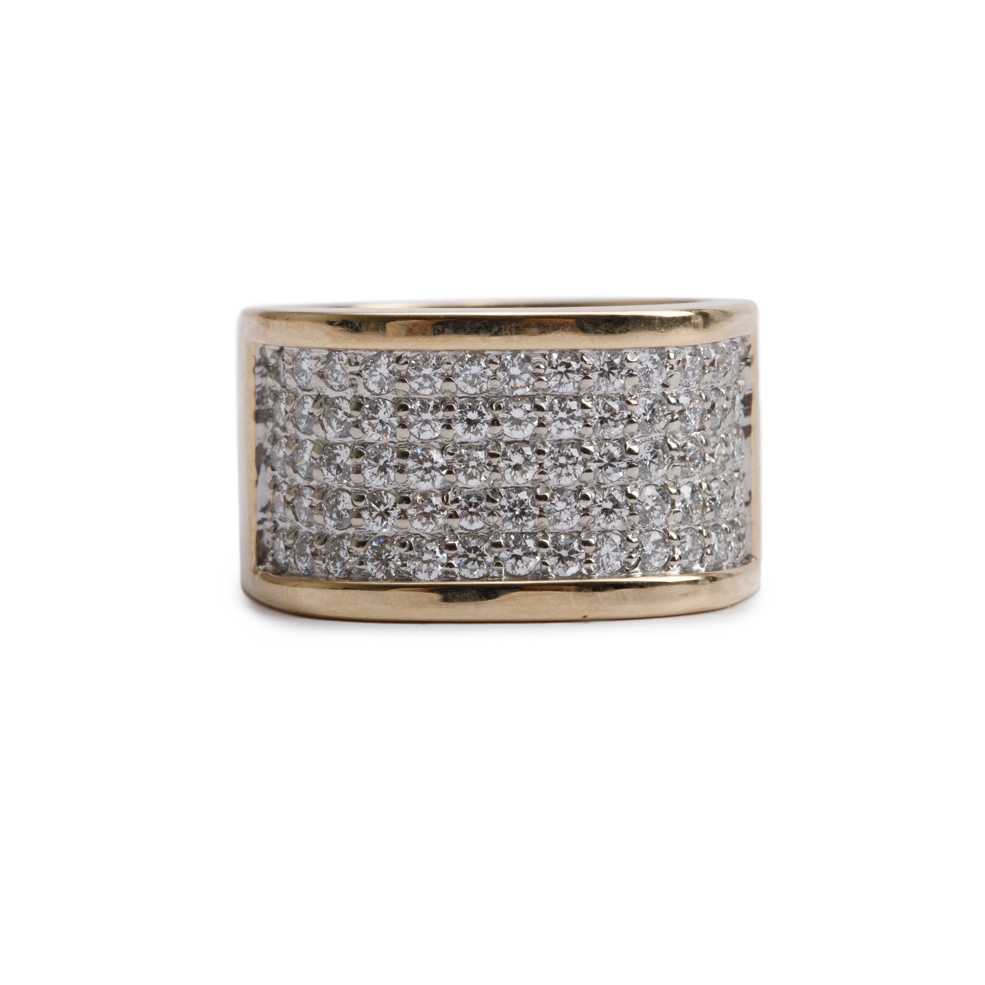 14k Yellow & White Gold 5 Row Pave Diamond Ring, Size 6.5