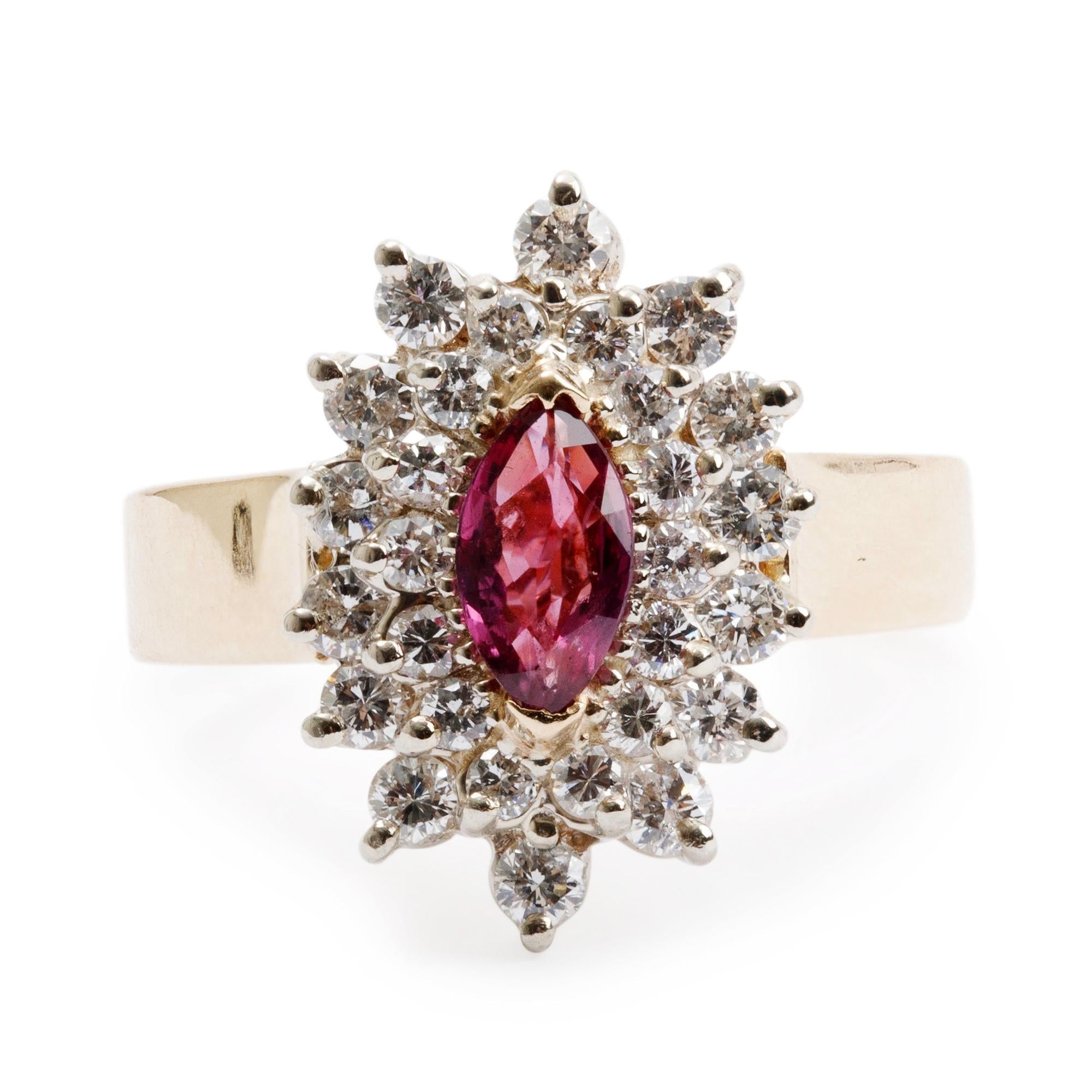14k Yellow & White Gold Ruby and Diamond Cocktail Ring