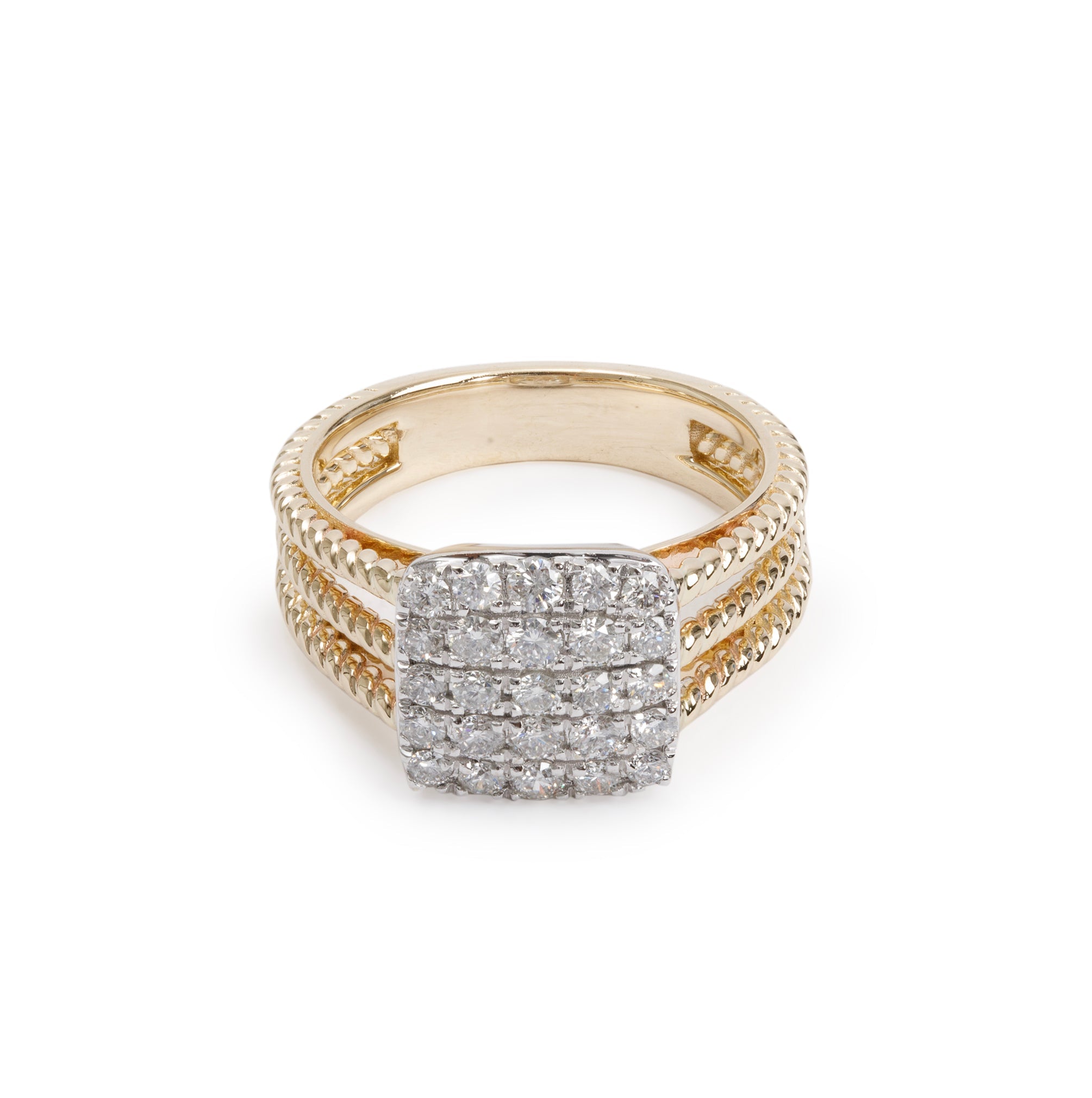 14k Yellow and White Gold Cluster Diamond Ring, Size 9.25