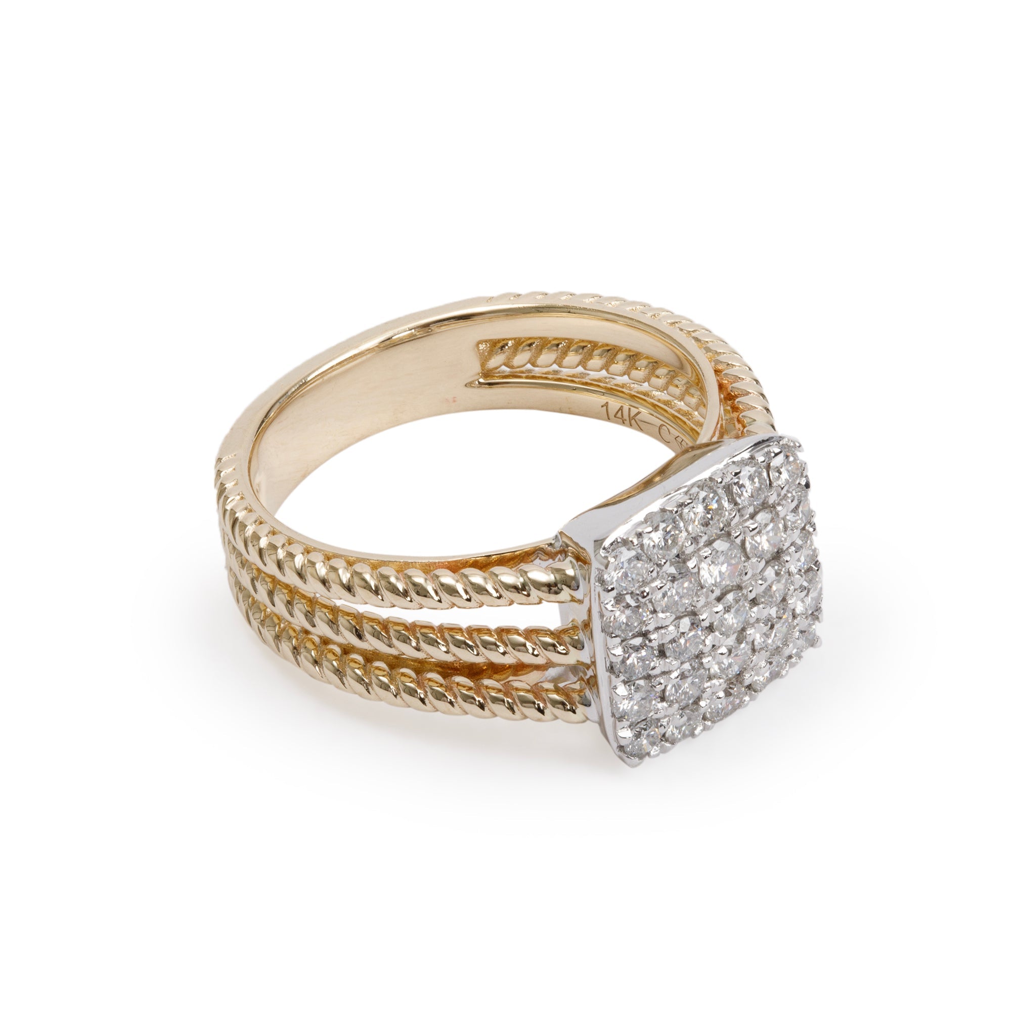 14k Yellow and White Gold Cluster Diamond Ring, Size 9.25