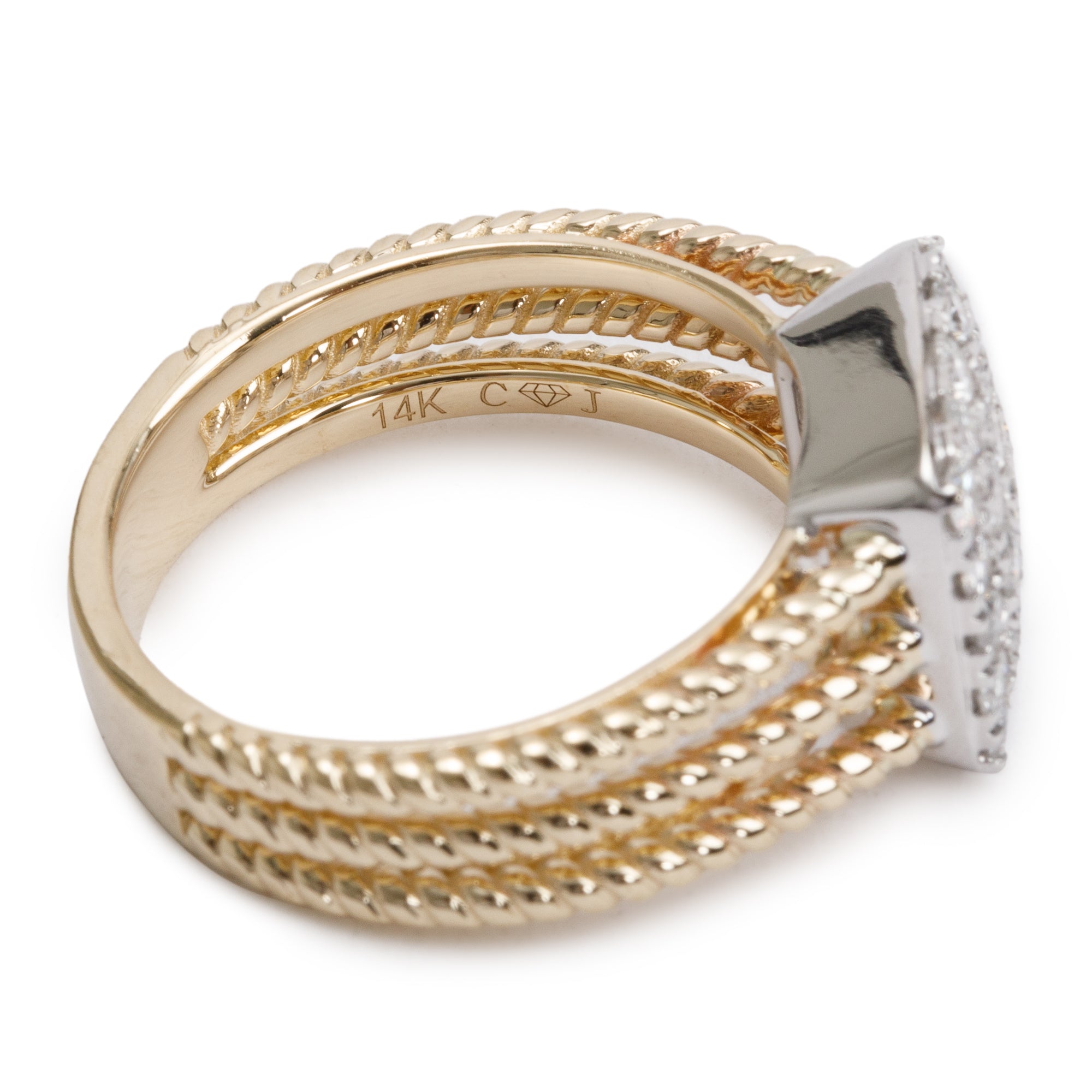 14k Yellow and White Gold Cluster Diamond Ring, Size 9.25