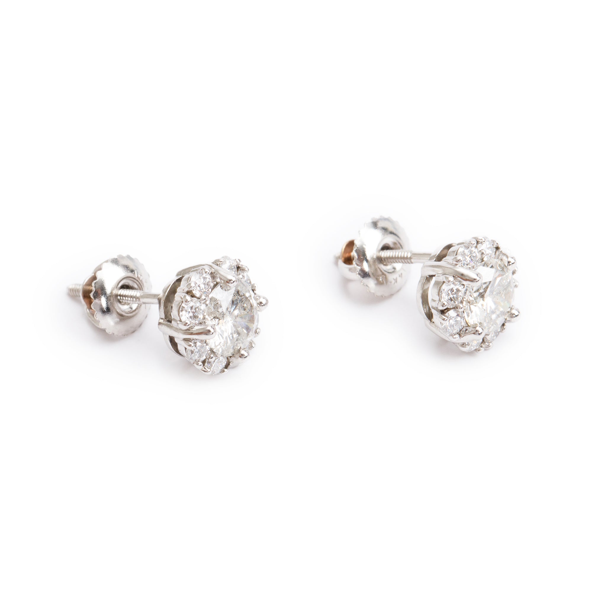 14k white Gold 1.88 tcw. Cluster Diamond Stud Earrings