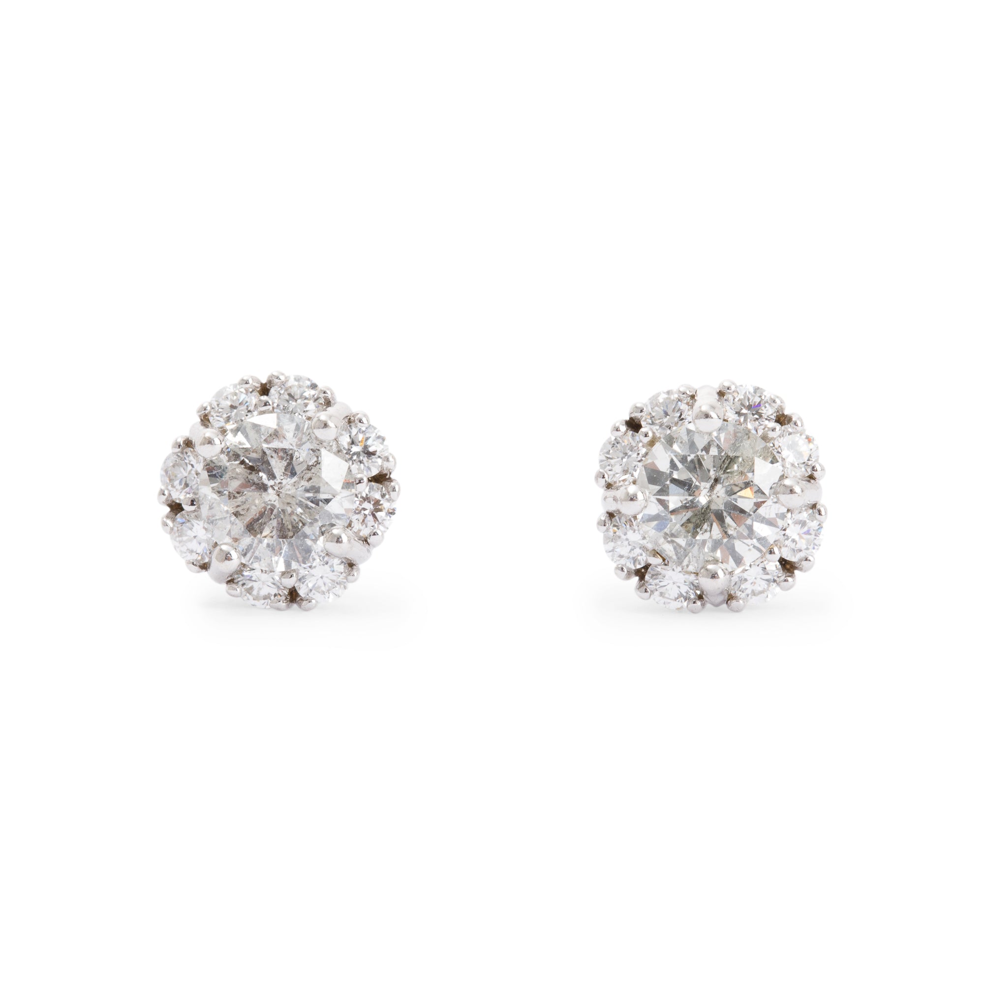 14k white Gold Diamond Cluster Stud Earrings