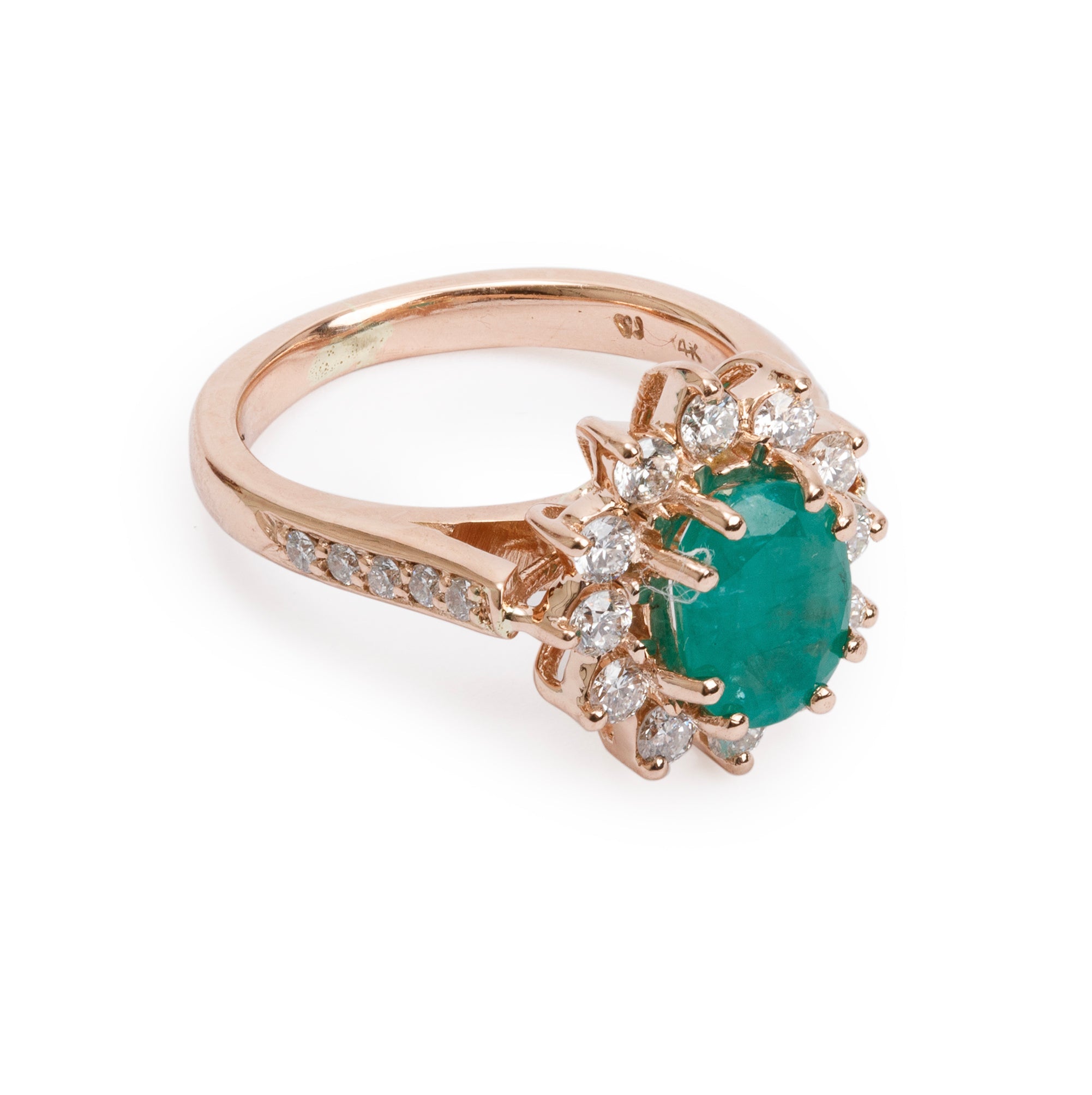 18k Rose Gold Emerald & Diamond Cocktail Ring, Size 5
