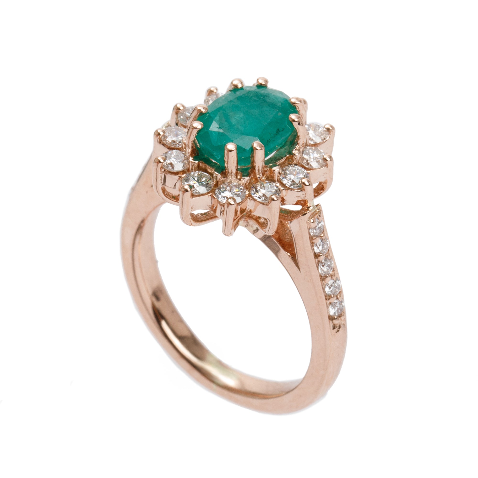 18k Rose Gold Emerald & Diamond Cocktail Ring, Size 5