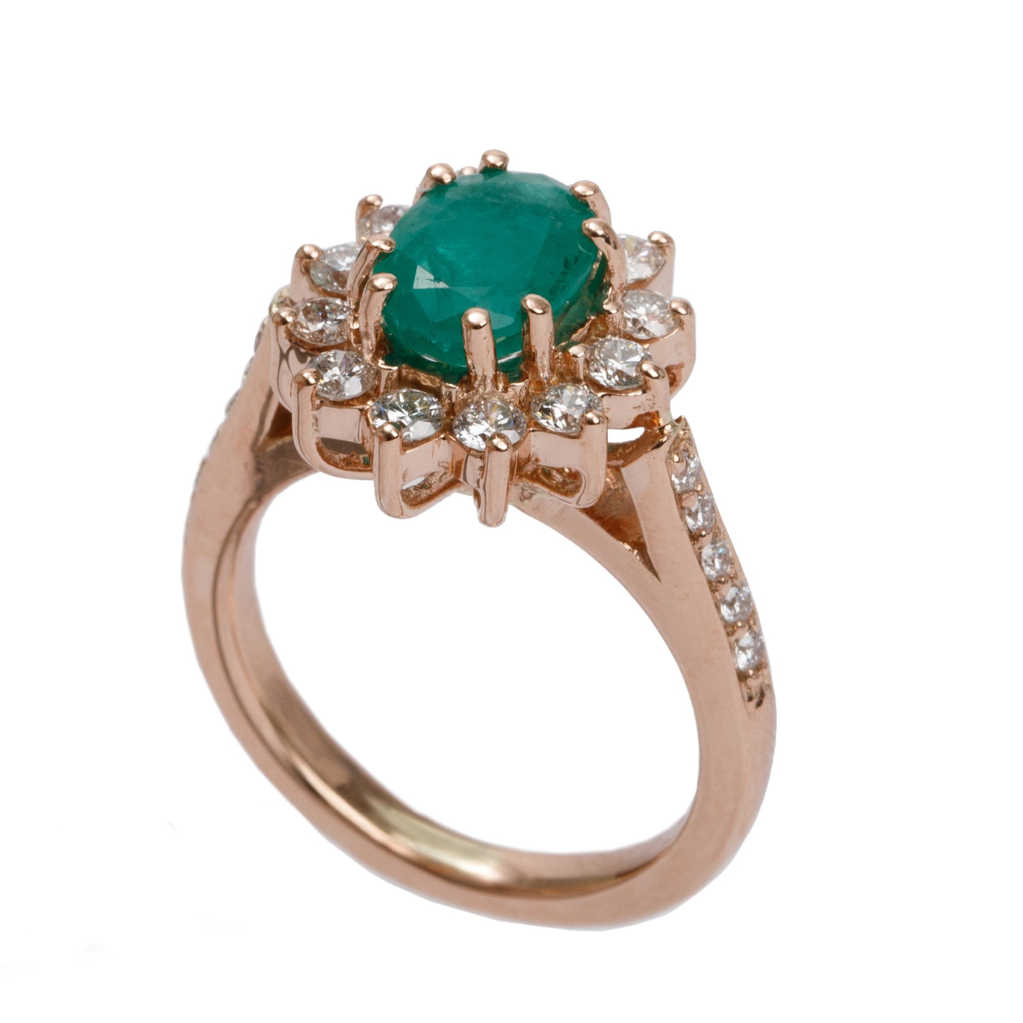 18k Rose Gold Emerald & Diamond Cocktail Ring, Size 5