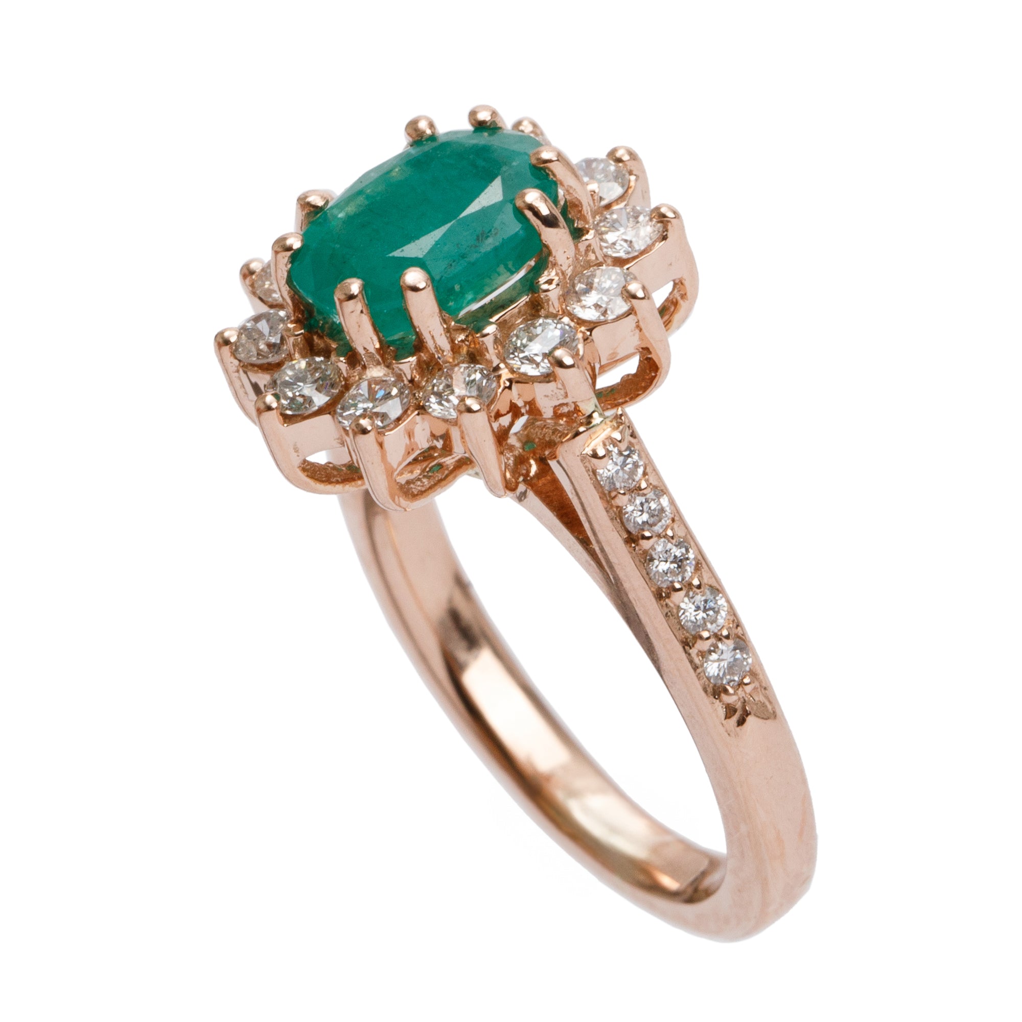 18k Rose Gold Emerald & Diamond Cocktail Ring, Size 5