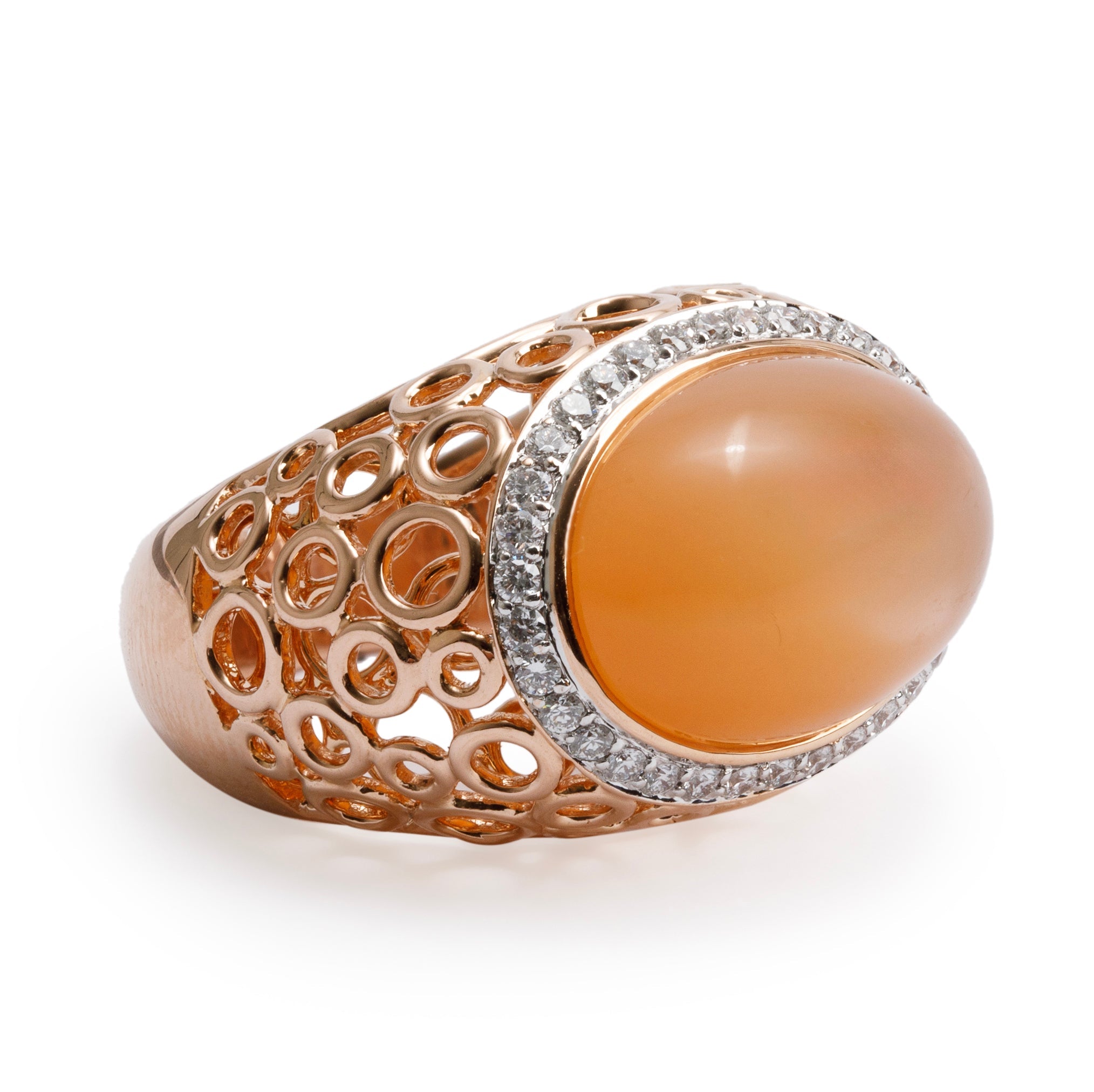 18k Rose Gold Moonstone & Diamond Cocktail Ring, Size 7.5