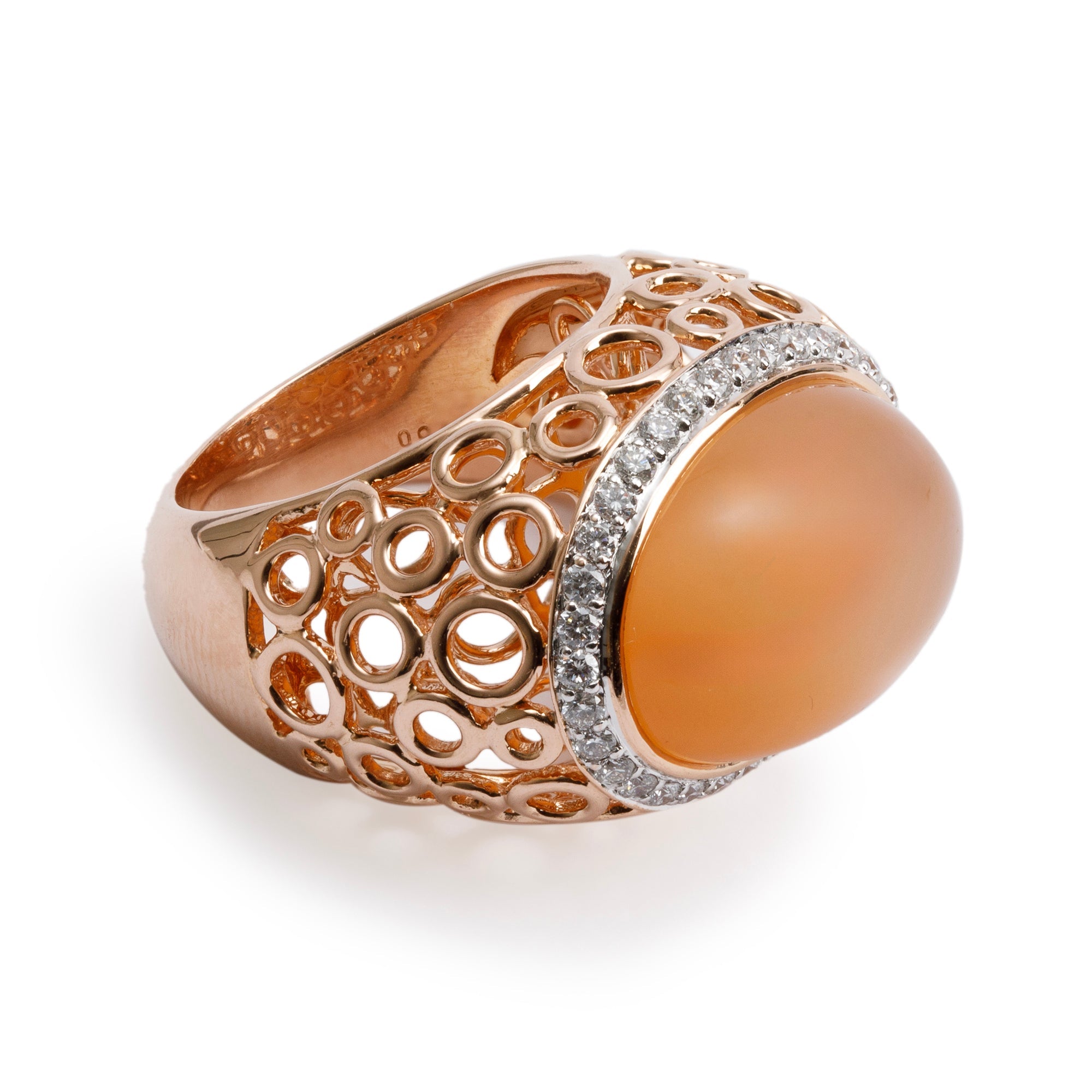 18k Rose Gold Moonstone & Diamond Cocktail Ring, Size 7.5