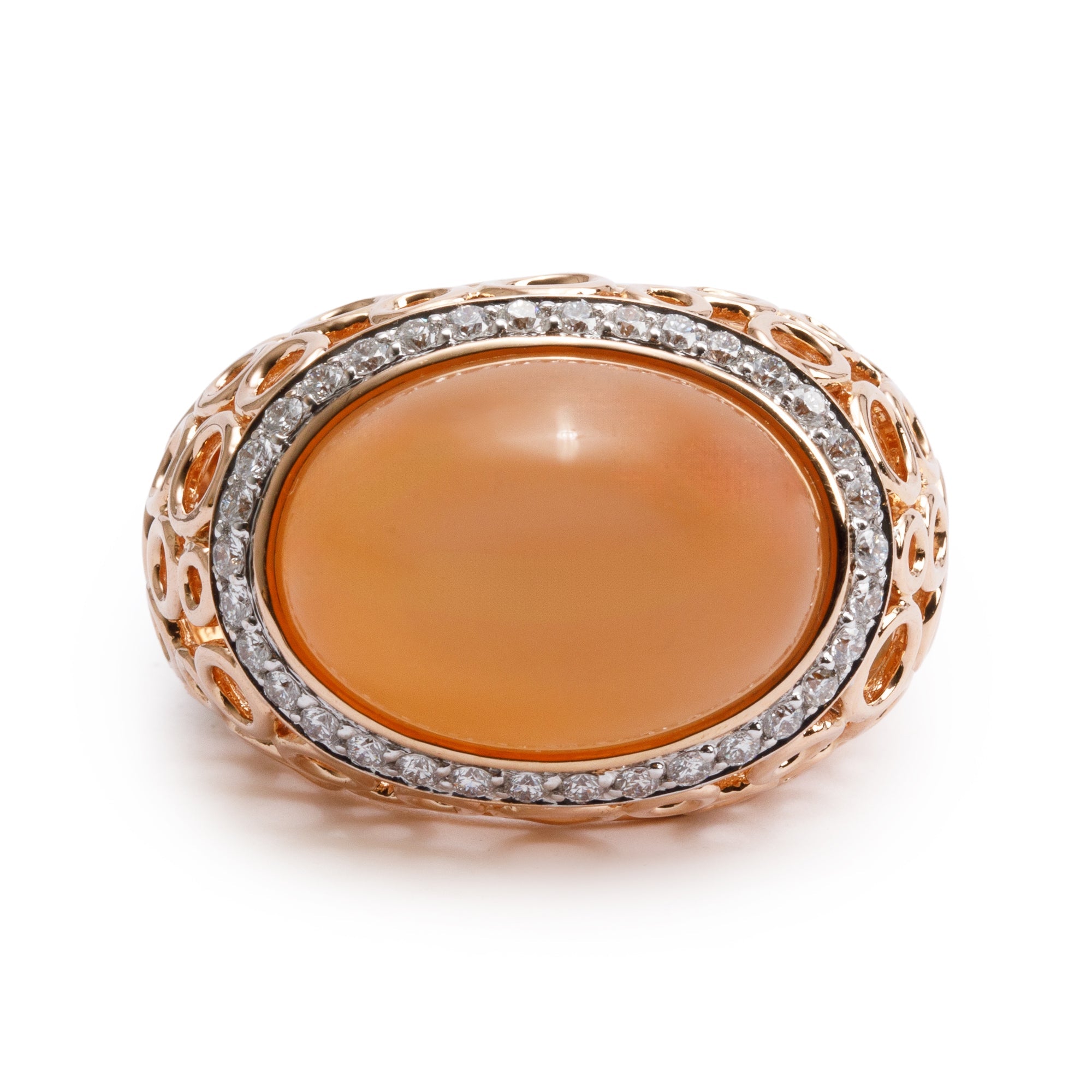 18k Rose Gold Moonstone & Diamond Cocktail Ring, Size 7.5