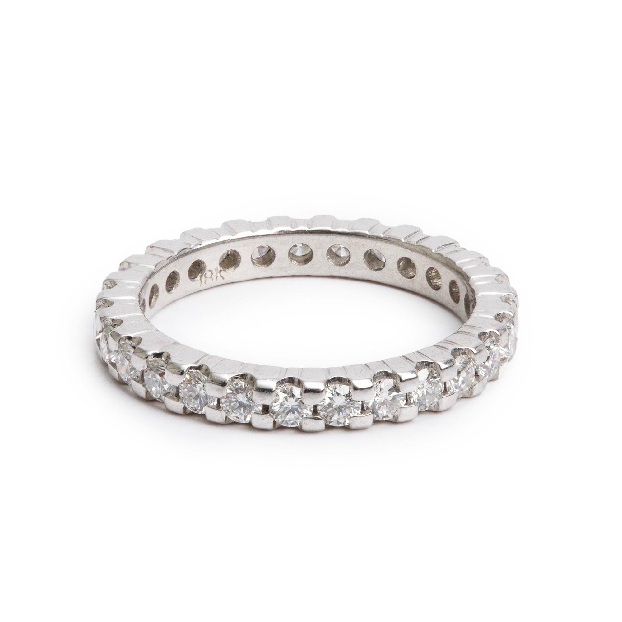 18k White Gold 0.89 tcw. Diamond Eternity Band Ring, Size 4.5