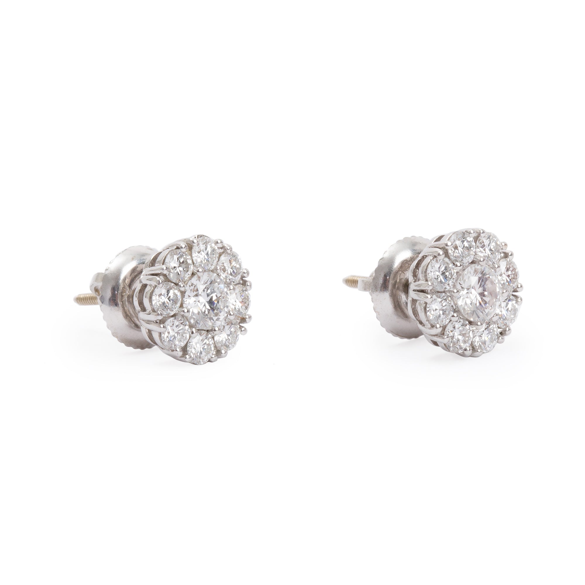 18k White Gold 1.00 tcw Diamond Cluster Stud Earrings