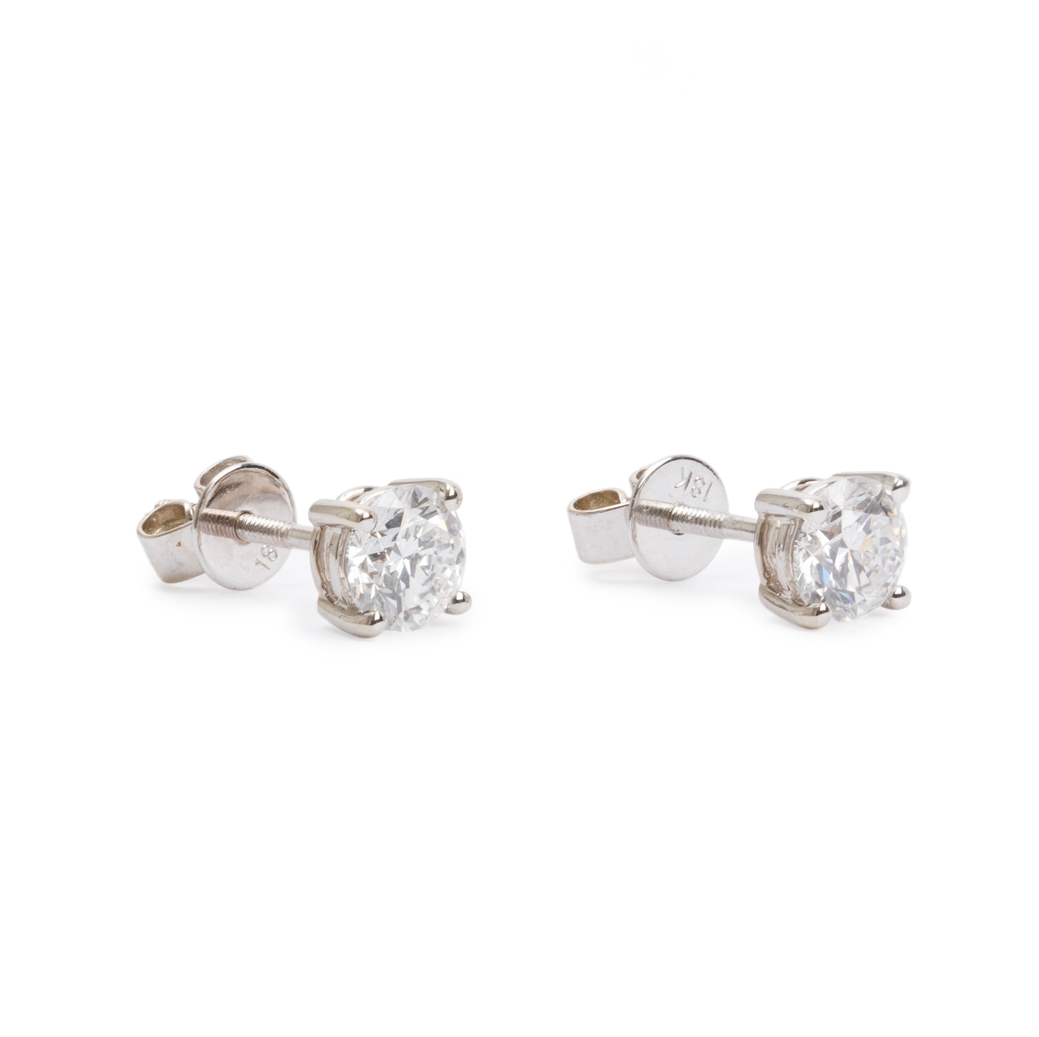 18k White Gold 1.00 tcw Diamond Stud Earrings w/ GIA Certificates