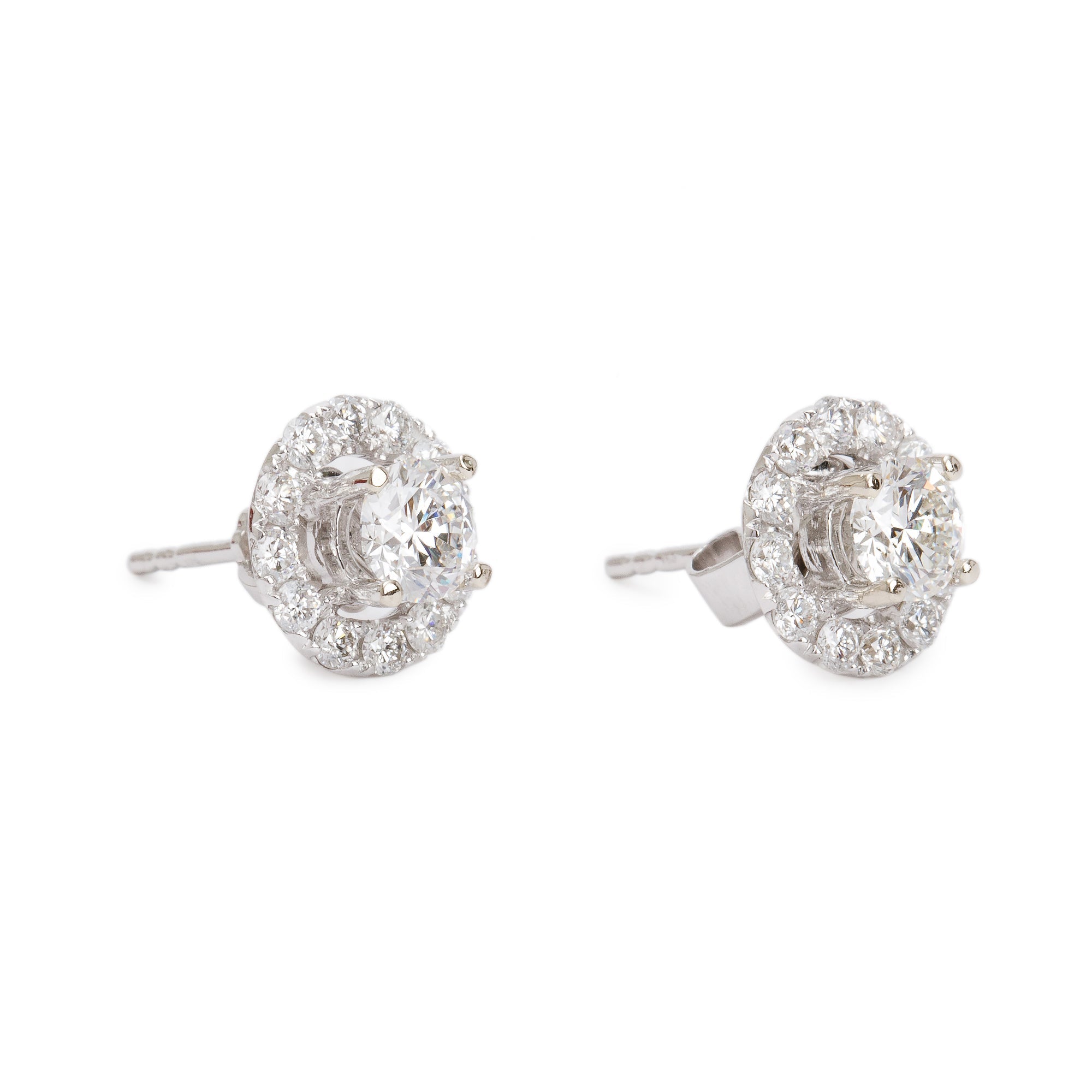 18k White Gold 1.14 tcw. Halo Diamond Stud Earrings