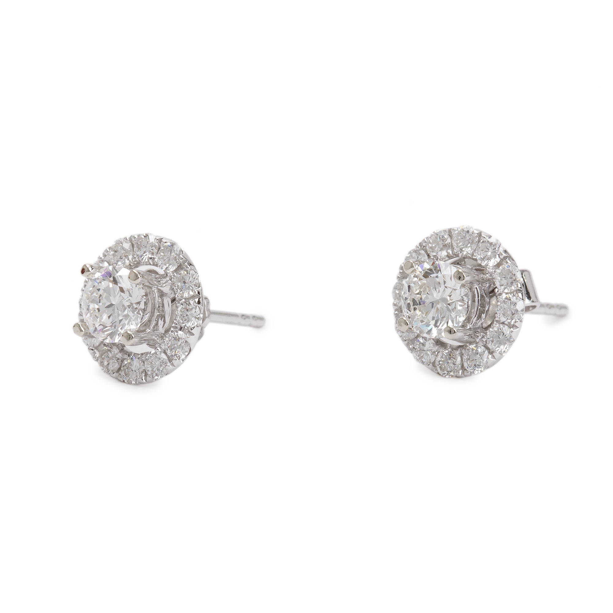 18k White Gold 1.14 tcw. Halo Diamond Stud Earrings